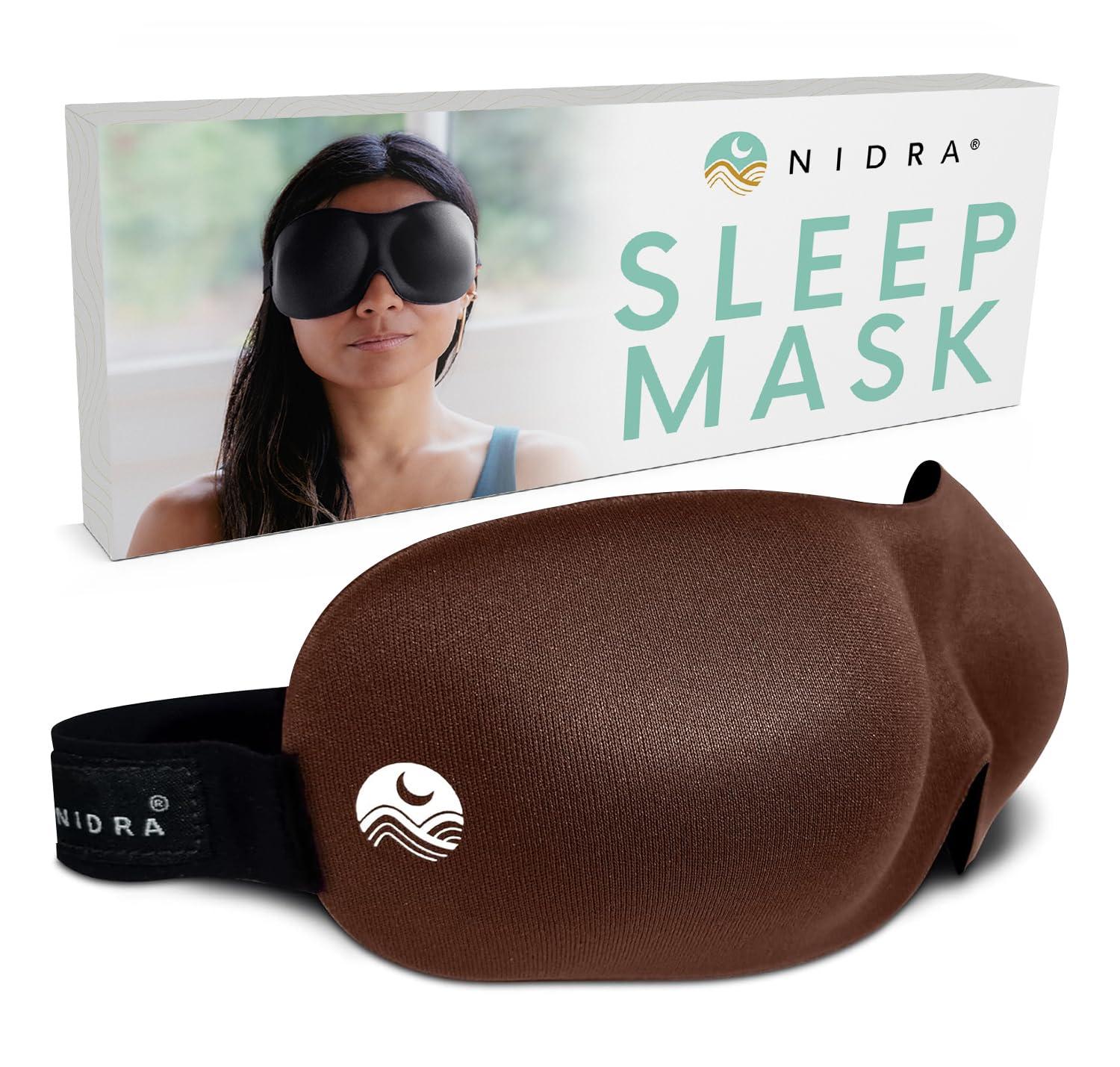 Nidra Nidra Sleep Mask for Men Women - Brown, 3D Blackout Sleeping Mask, Contoured for Lash Extensions, Side Sleepers Eye Cover, Zero Eye Pressure, Travel Eye Shades, Night Blindfolded for Deep Sleep