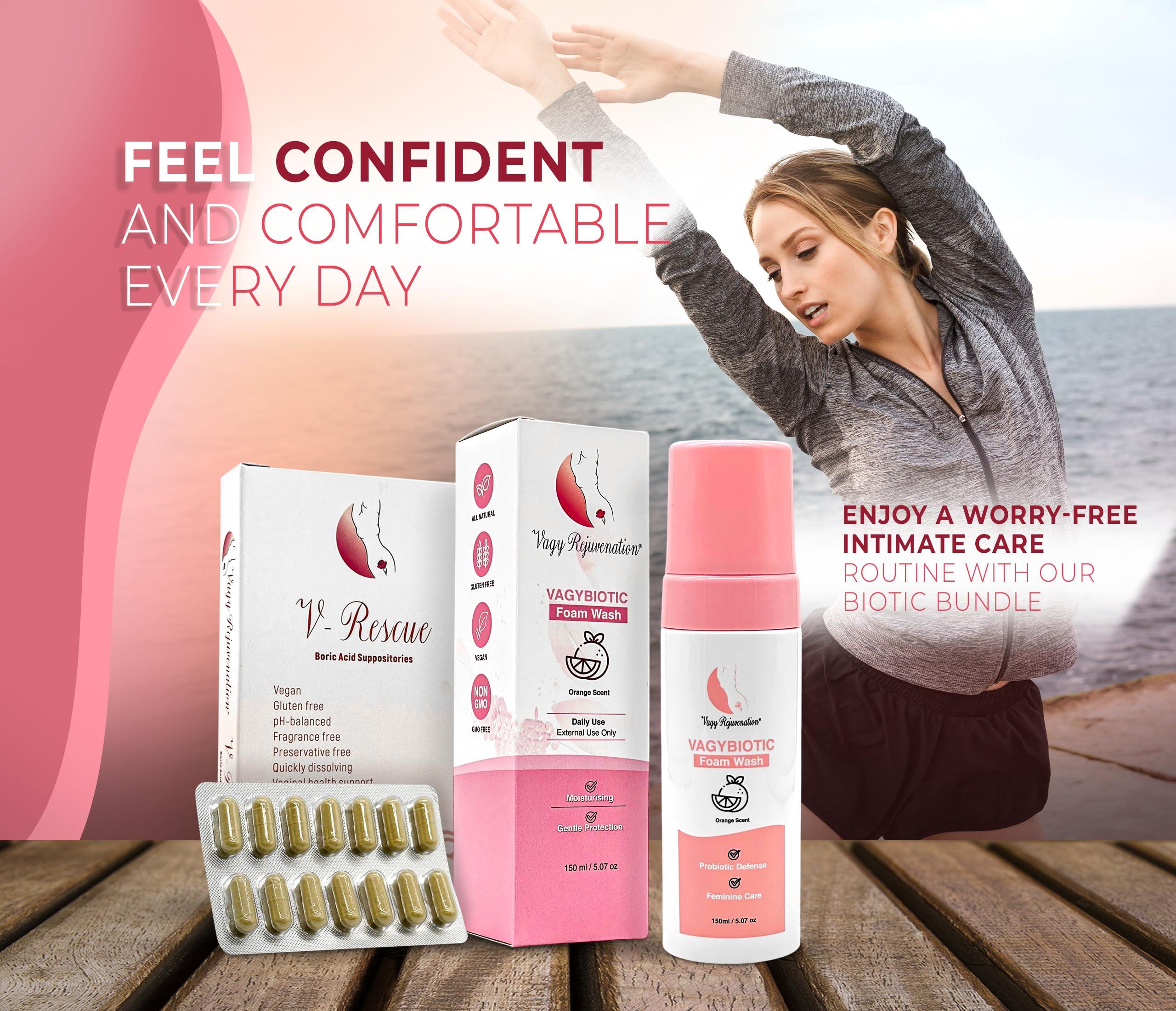 Vagy Rejuvenation Vagy Rejuvenation Biotic Bundle V-Rescue + VagyBiotic Foam Feminine Care Kit with Boric Acid Suppositories & Probiotic Feminine Wash Gentle, pH-Balanced Hygiene