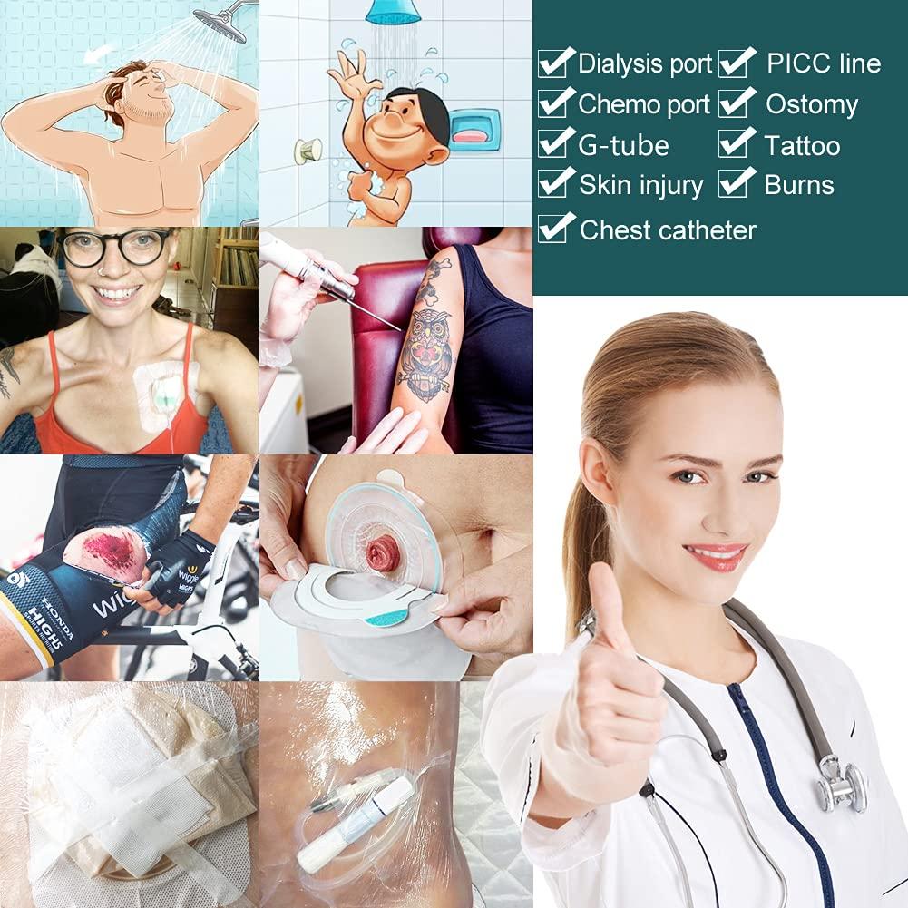 EaseToU EaseToU Waterproof Dialysis Catheter Shower Cover 8x8 - No Glue On The Center of The Patch, PD Peritoneal Dialysis Port Shower Protector Shield Island Bandage Dressing Patch Accessories (Pack of 25)