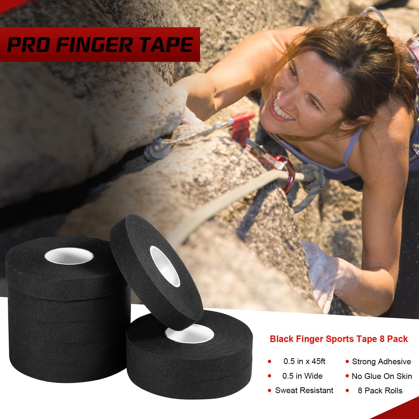 MUSEFITR Pro Finger Tape 8 Pack - 0.5 x 45 Ft Black Athletic Sports Tape for Rock Climbing,BJJ,Jiu-Jitsu,Wrestling,Judo