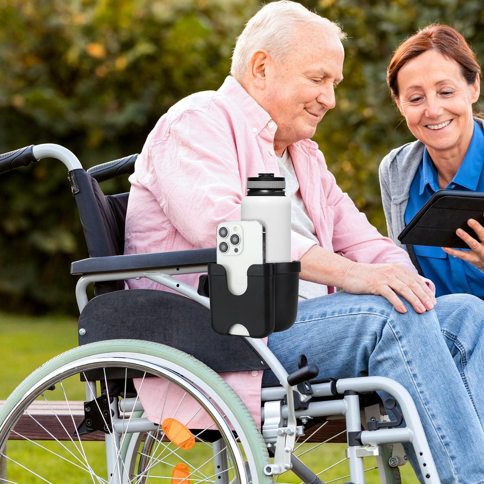 Accmor Accmor 2-in-1 Walker Cup Holder with Phone Holder, Wheelchair Cup Holder, Rollator Cup Holder, Cup and Phone Holder for Walker, Wheelchair, Rollator, Mobility Scooter, Black, 2 Pack