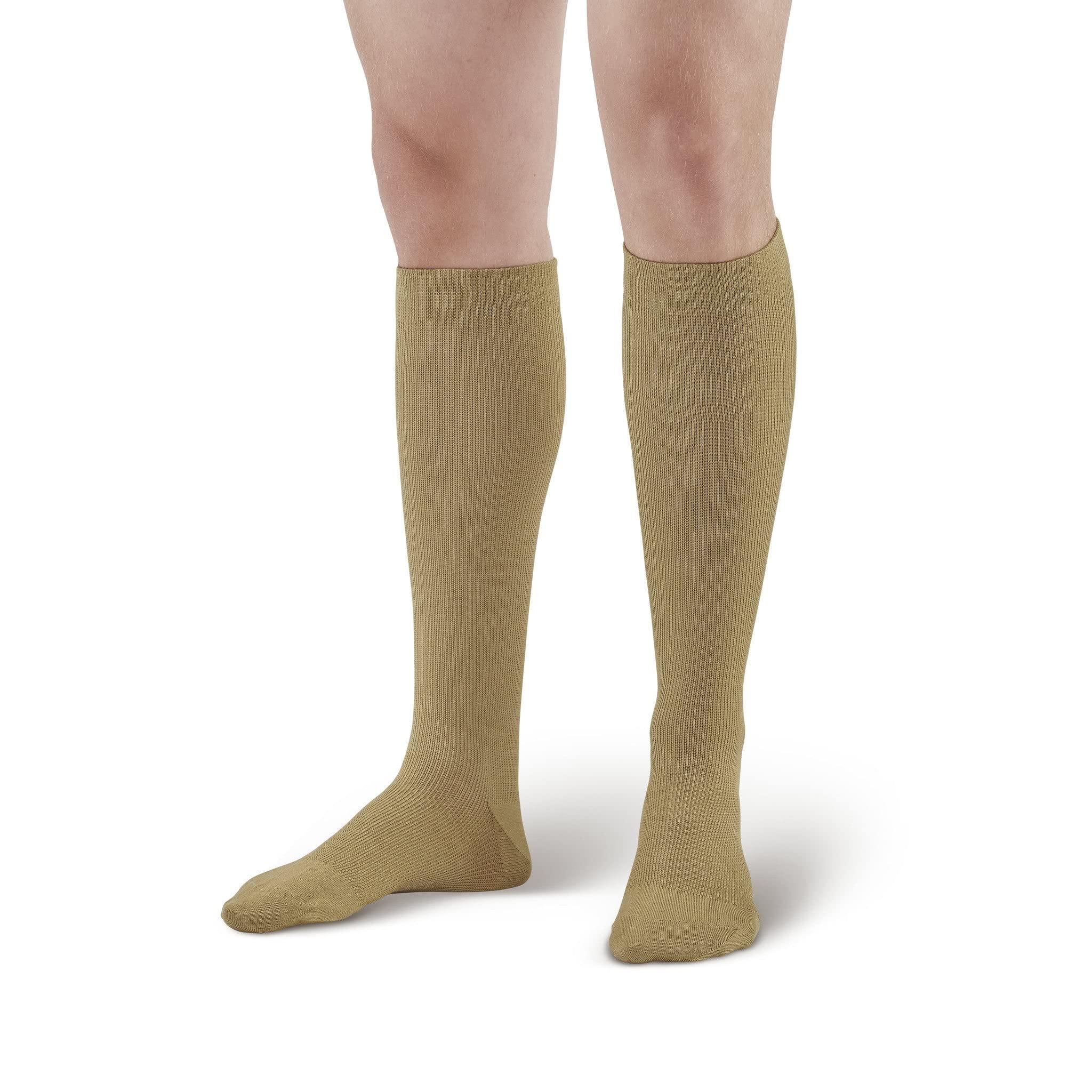 Ames Walker Ames Walker AW Style 111 Cotton 20-30 mmHg Firm Compression Knee High Socks Khaki Small