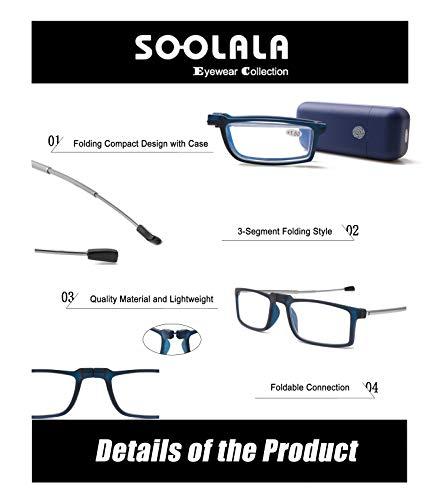 SOOLALA SOOLALA Blue Light Blocking Reading Glasses Superlightweight Compact Mini Foldable Readers, Blue, 2.0