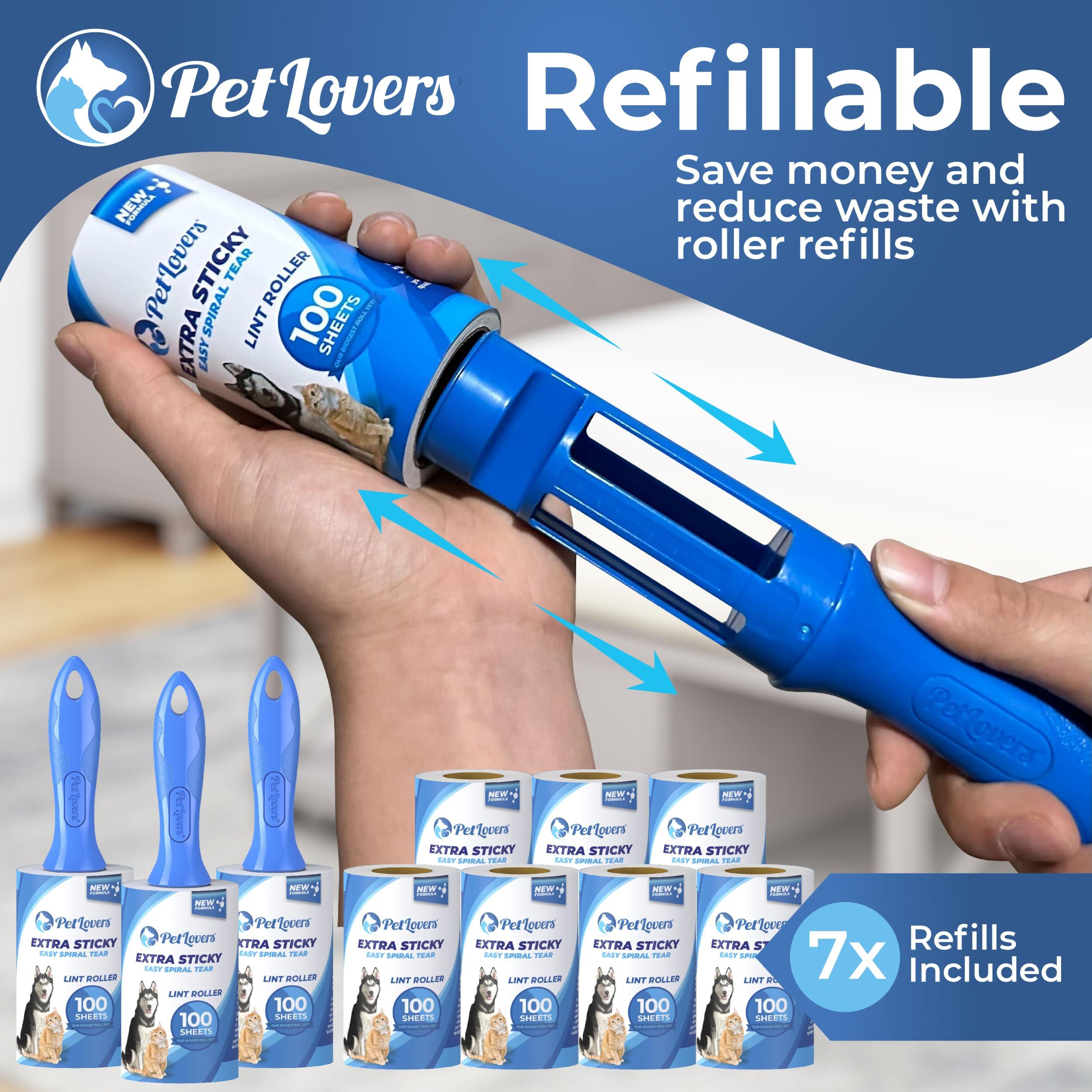 PetLovers PetLovers Extra Sticky Lint Roller Bulk Value Set 3 Rollers 7 Refills 1,000 Sheets for Pet Hair Removal, Dog and Cat Lint Remover