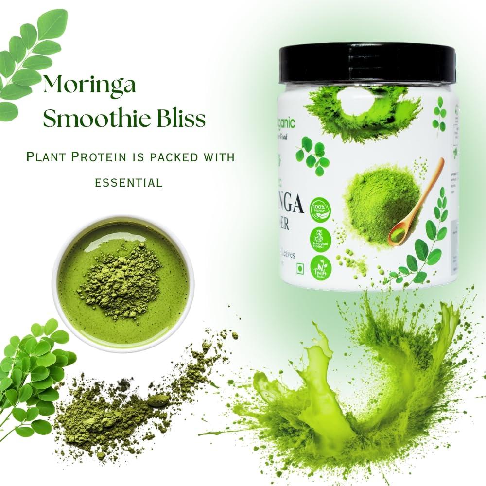 ALADA ORGANIC ALADA ORGANIC Moringa - Moringa Powder Single Garden Premium 100% Leaf Powder India Organic Certified, Moringa Oleifera - Smoothies, Drinks, Tea & Recipes -7.05 OZ
