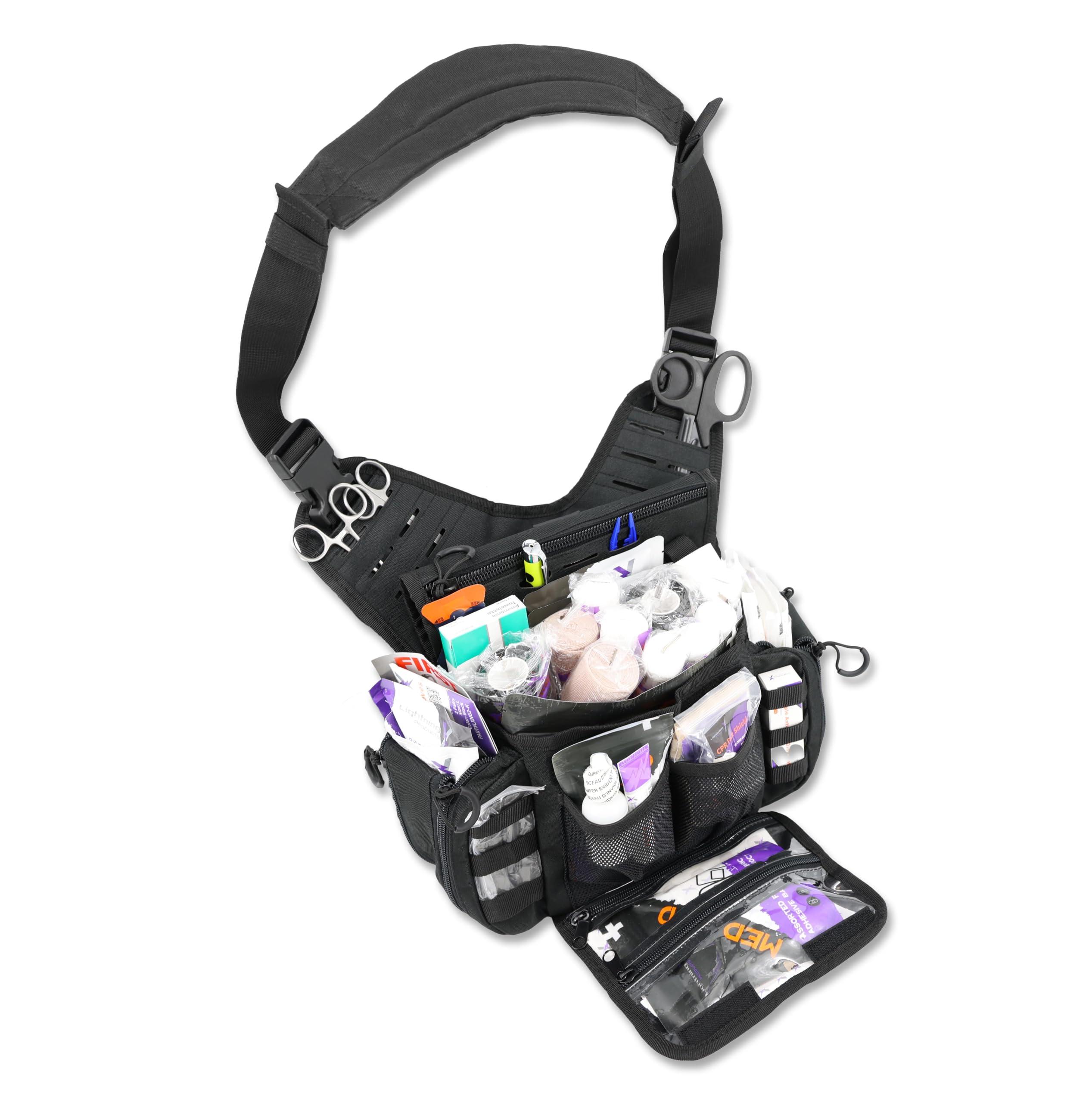 Lightning X Products Lightning X Fully Stocked Tactical Shoulder Sling Pack | MB15-SKA | First Aid Responder Medic Kit - BLACK