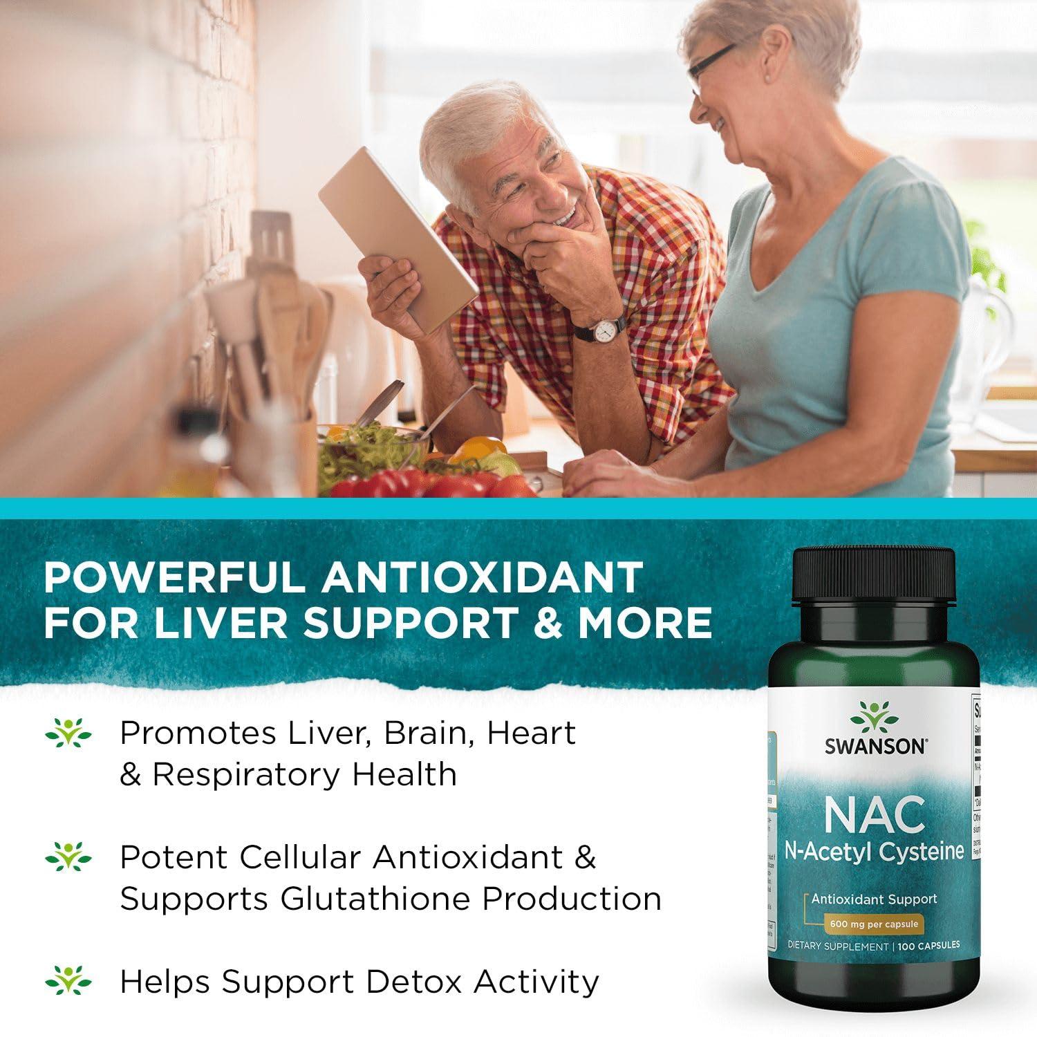 Swanson Premium Brand Swanson Premium Brand NAC N-Acetyl Cysteine - 600 mg, 100 Capsules - Antioxidant and Cellular Health Support Supplement