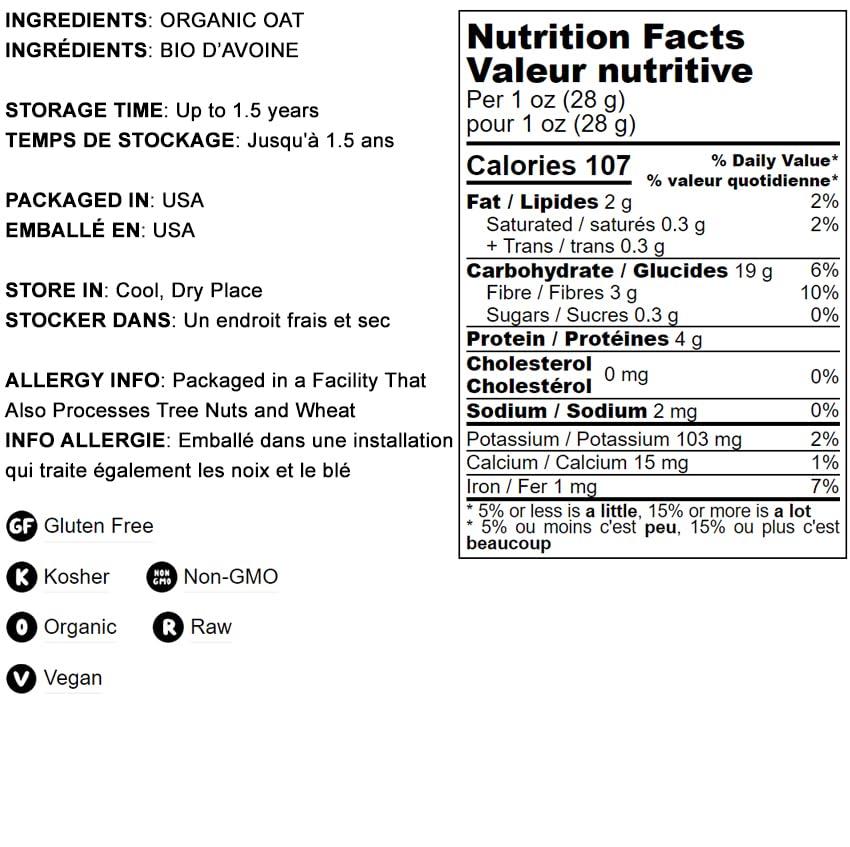 Food to Live Food to Live Gluten Free Organic Regular Rolled Oats, 2 Pounds Non-GMO, Old-Fashioned, 100% Whole Grain, Vegan, Bulk. Rich in Fiber. Great for Oatmeal, Cereal, Granola, Cookies. Made in USA