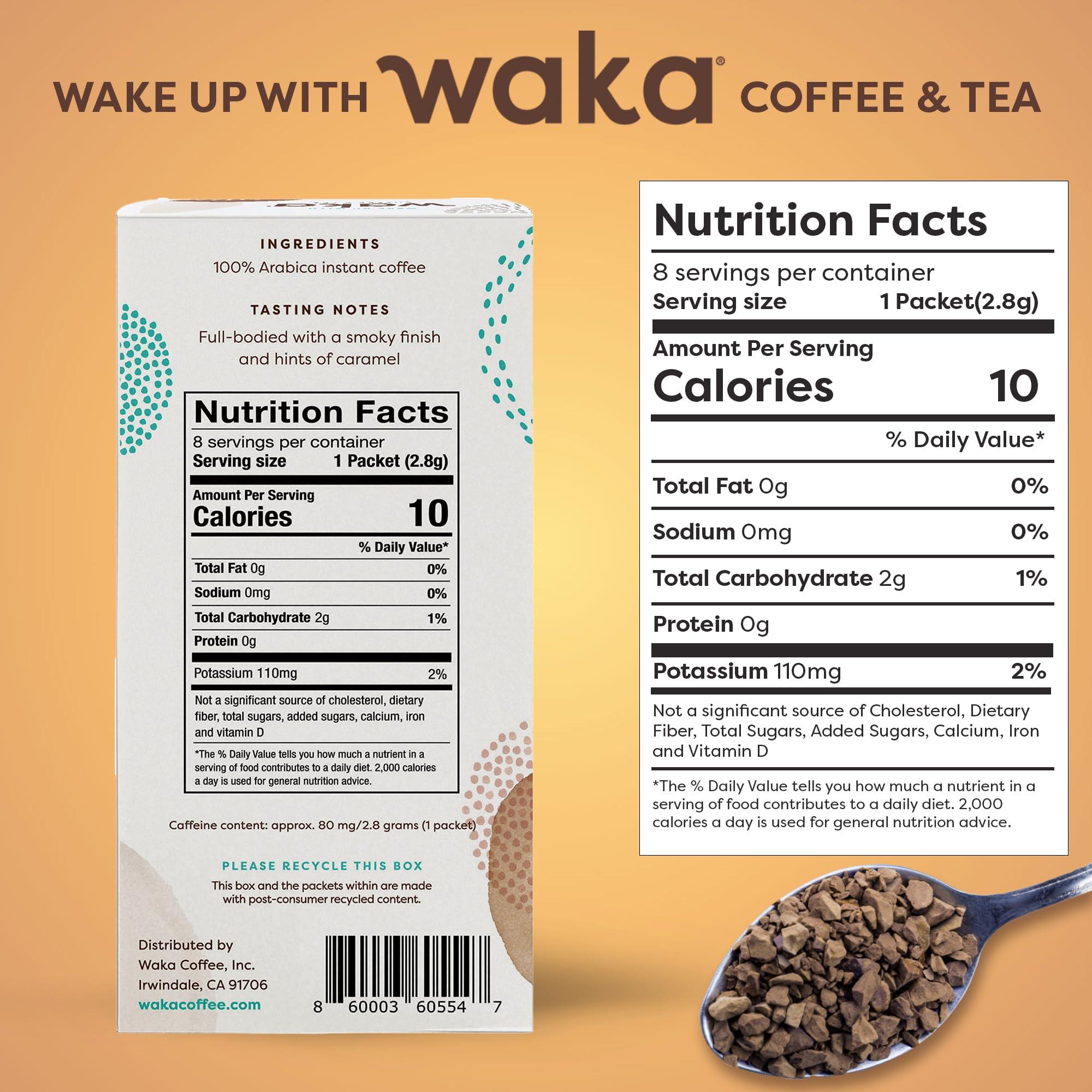 Waka Coffee Waka Instant Coffee, Dark Roast - 100% Arabica Beans, Freeze Dried Granules, No Additives - Single Serve Packets for Quick Hot and Iced Coffees (8 Individual Coffee Packets)