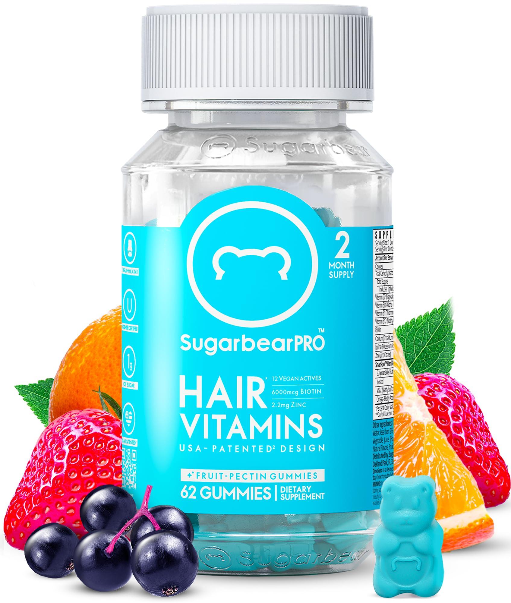 SugarBearHair Sugarbear Hair Vitamin Gummy 2 Month Supply Extra Strength Biotin 6000mcg, Growth for Men & Women, Vegan Vitamin B12, MSM, Inositol, Omega 3, Elderberry, Certified Kosher, Halal, Cruelty-Free
