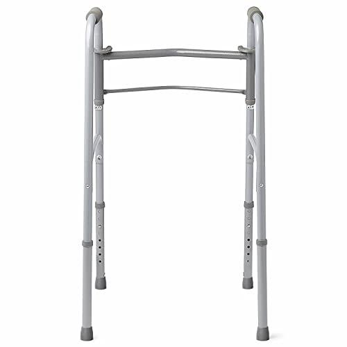 HEALTHLINE HEALTHLINE Walker Folding Deluxe 2 Button Without Wheels, Lightweight Foldable Mobility Walker No Wheels for Adult Seniors Disabled, Adjustable Height for Short, Average and Tall People