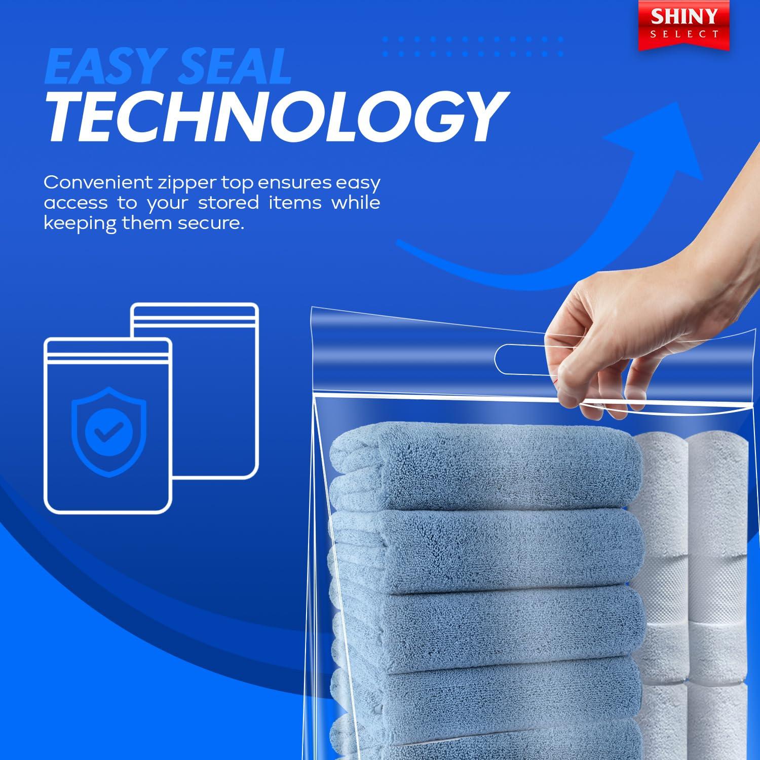 SHINY SELECT Extra Large Big 8 Gallon Jumbo Storage Bag Super Thick Clear Plastic Bags with Handle & Zipper Seal, 15 Bags Heavy Duty 4 Mil. Thick for Moving, Clothing, Beach, Art, Supplies, Towels