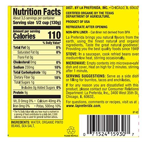 LA PREFERIDA La Preferida Organic Refried Beans, 15 Ounce (Pack of 3)