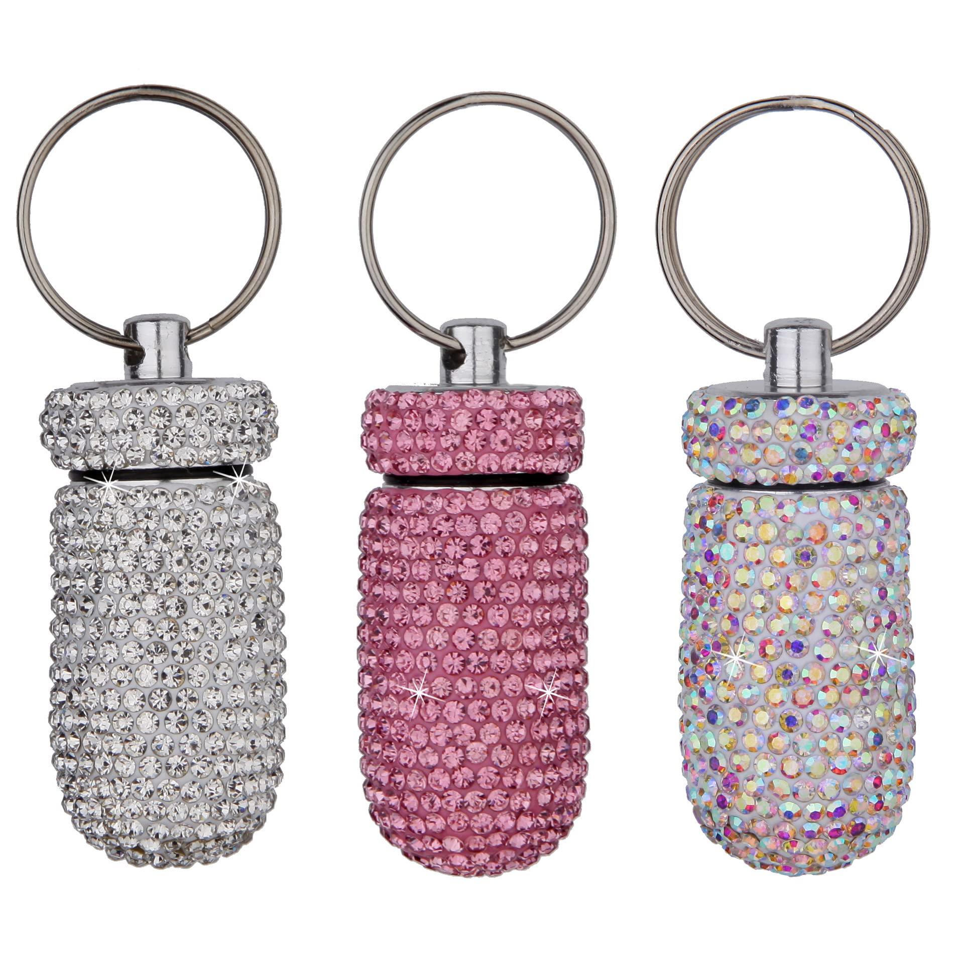 Ykybhx Ykybhx 3PCS Bling Crystal Rhinestone Portable Pill Case Pill Container Waterproof Pill Holder with Keychain Glitter Travel Pill Box Small Medicine Dispenser Bottle Storage for Outdoor Camping Travel,2