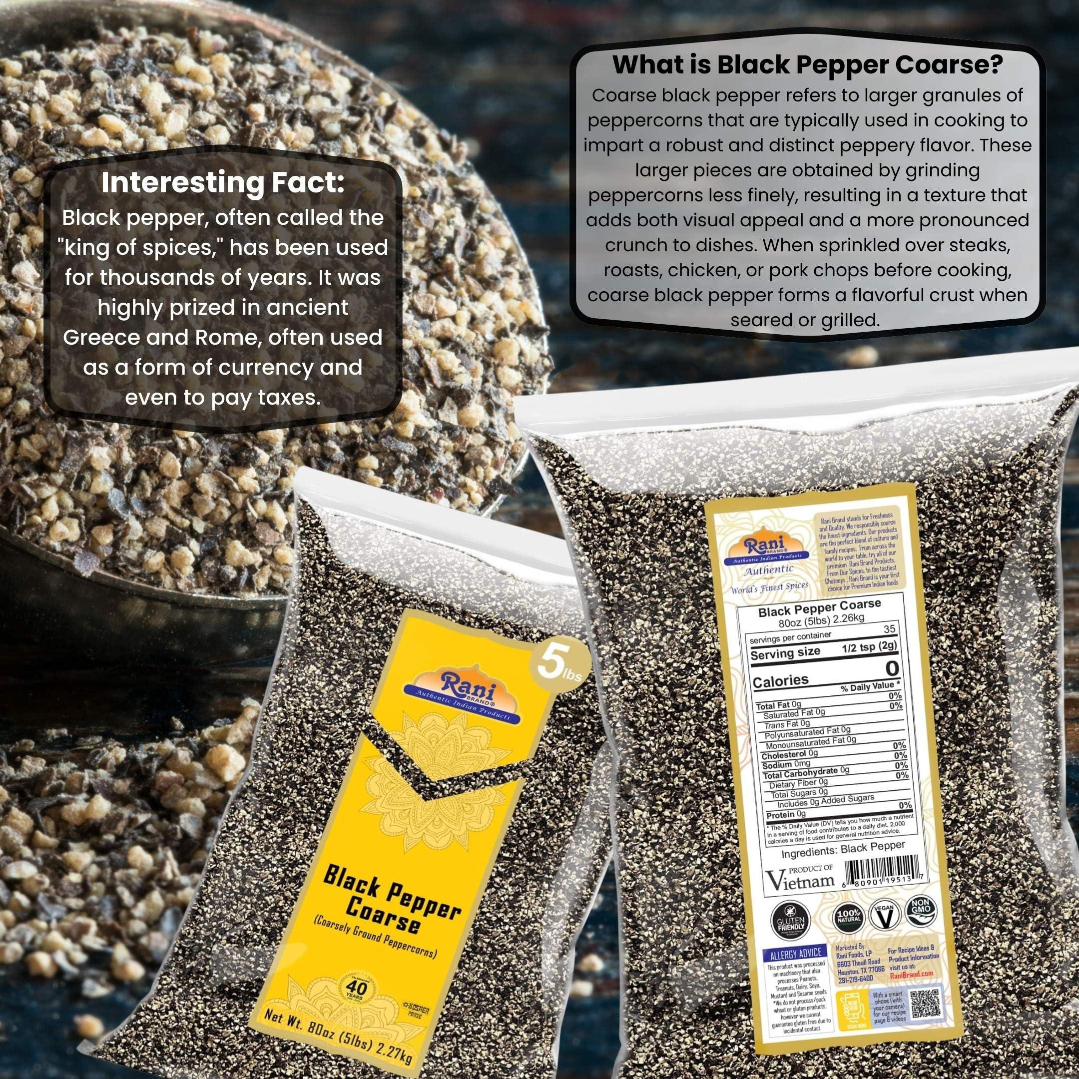 Rani Brand Authentic Indian Products Rani Black Pepper Coarse Ground 28 Mesh (Table Grind), 80oz (5lbs) 2.27kg Bulk ~ All Natural | Vegan | Gluten Friendly | NON-GMO | Kosher