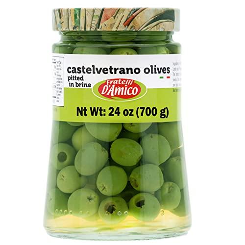FRATELLI D'AMICO Castelvetrano Green Italian Olives Pitted, 24 oz, Premium Quality, Chef Selection, Sicilian Green Olives, Olive Pitted, 24 oz (700g), Imported From Italy, Natural Olive, Martini Olives for Stuffed, Fratelli D\'Amico