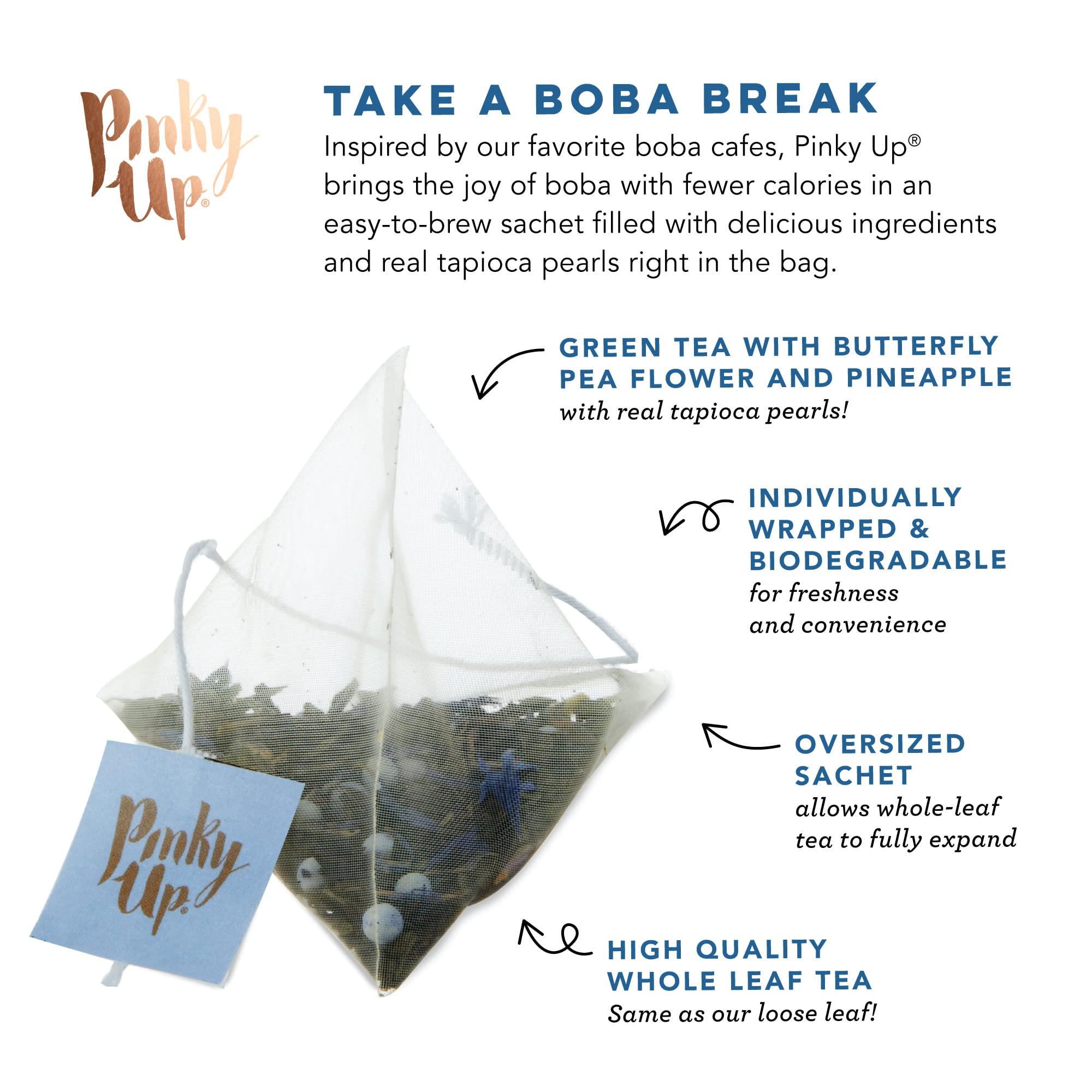 Pinky Up Pinky Up Butterfly Boba Tea Sachets - Low Calorie Whole Leaf Green Tea Bubble Tea - Boba Gift 12 Biodegradable Tea Bags