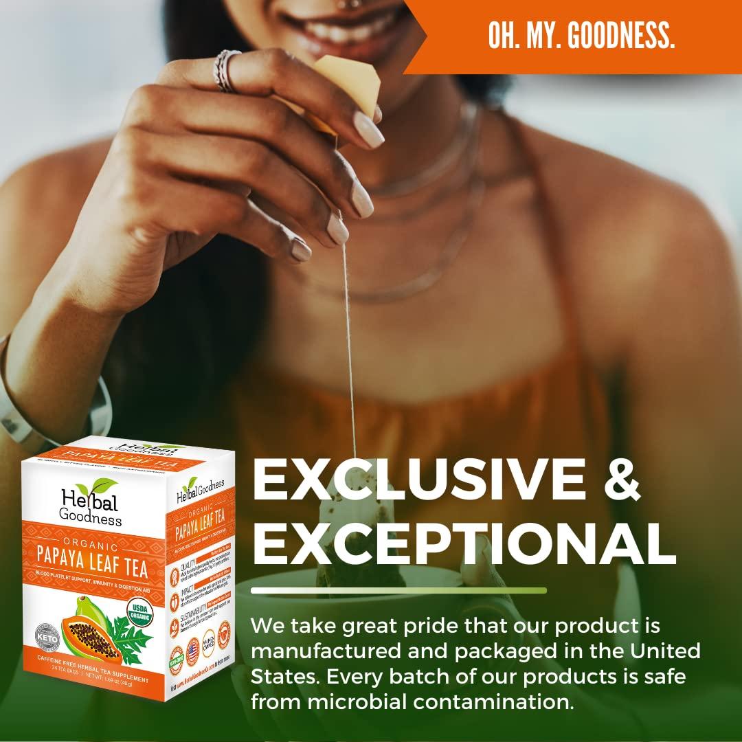 Herbal Papaya Organic Papaya Leaf Extract Tea For Platelets 24bags - Papaya Enzymes Natural Blood Platelet Tea - For Immune Gut & Digestive Health - Made in the USA