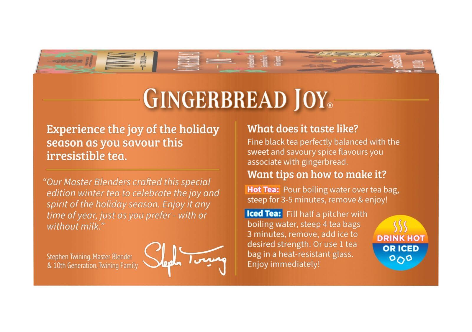 Twinings Twinings Gingerbread Joy Black Tea Individually Wrapped Bags, 20 Count (Pack of 6), Ginger & Cinnamon, Caffeinated, Enjoy Hot or Iced | Packaging May Vary