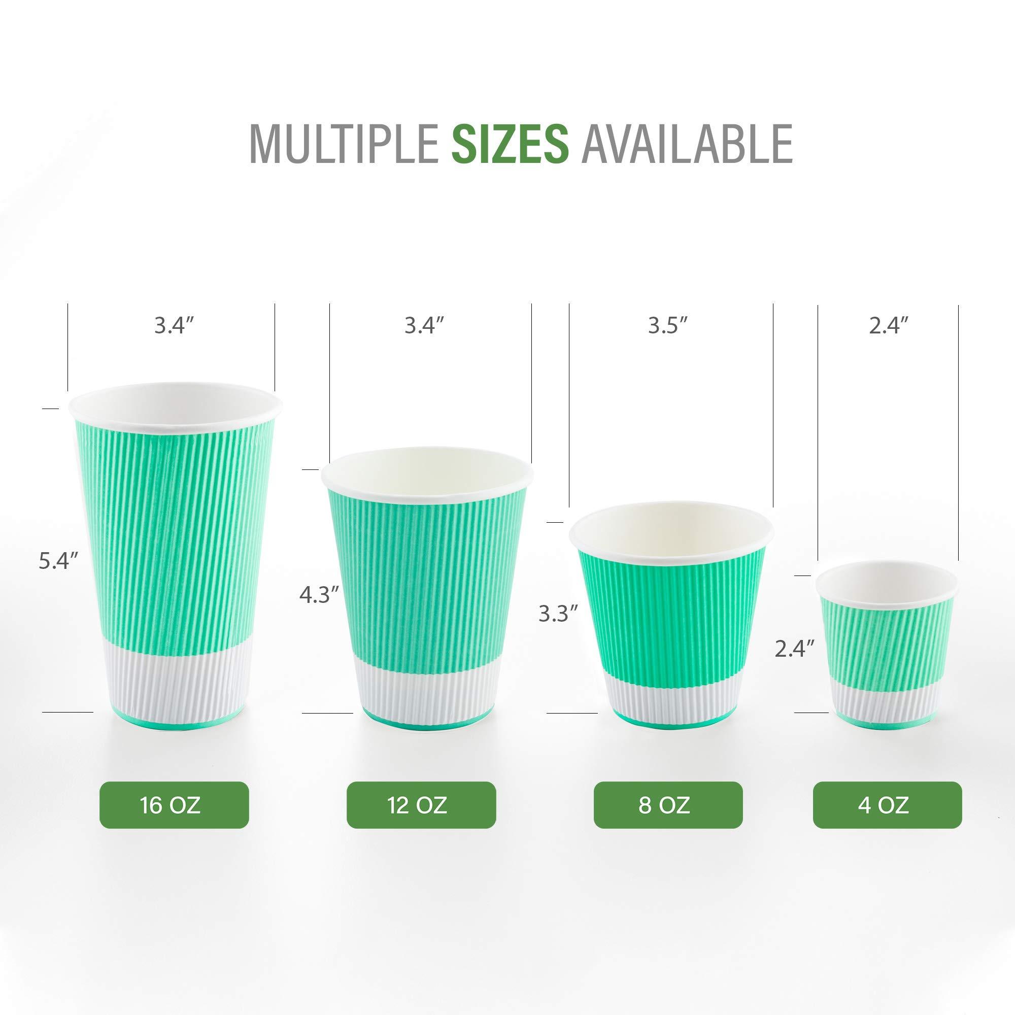 Restaurantware 8 Ounce Disposable Coffee Cups, 500 Double Wall Hot Cups For Coffee - Lids Sold Separately, Rippled Wall, Light Green Paper Insulated Coffee Cups, For Coffee, Tea And More-Restaurantware