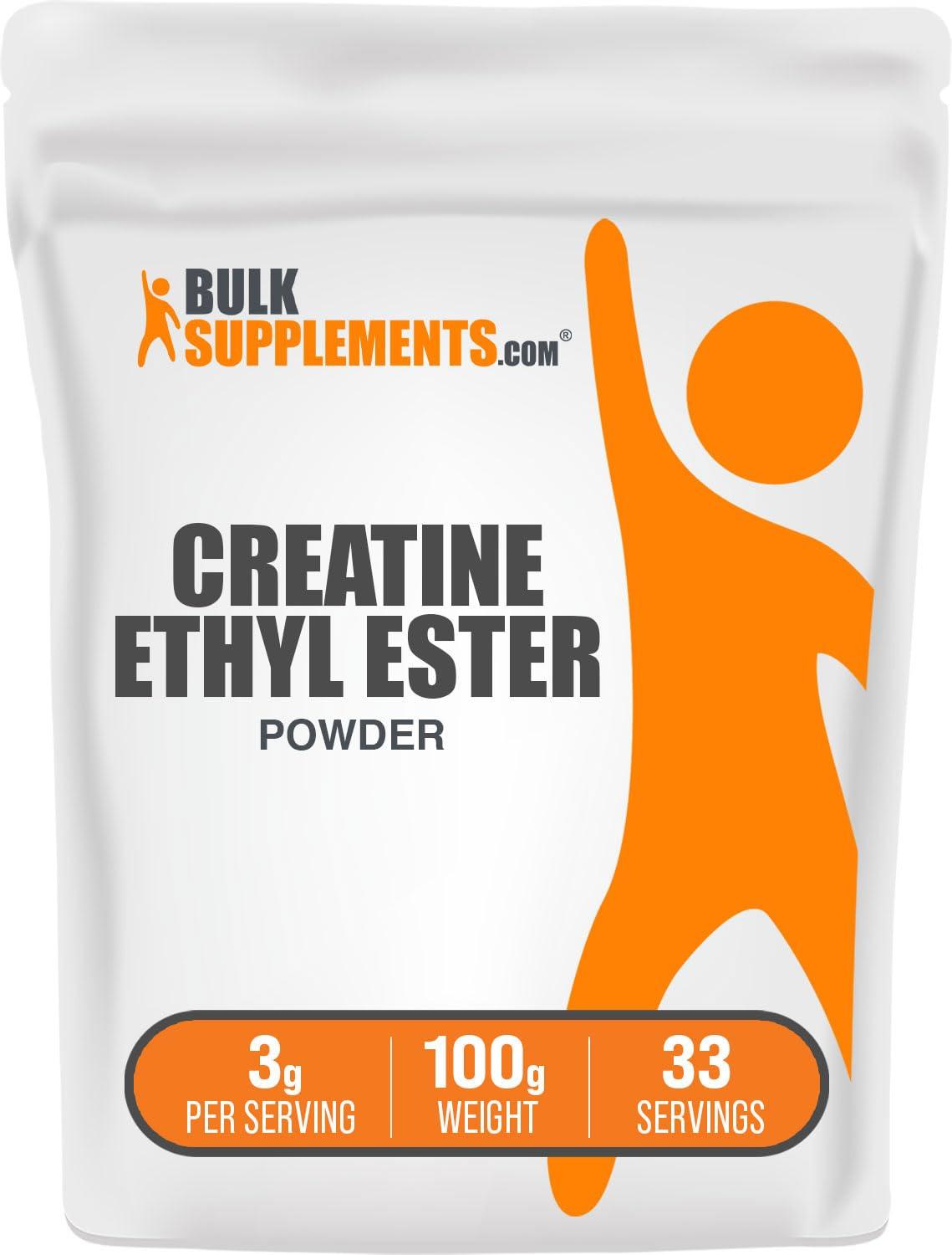 BULKSUPPLEMENTS.COM BulkSupplements.com Creatine Ethyl Ester HCl Powder - Creatine Supplement, Creatine Ethyl Ester Powder - Unflavored & Gluten Free, 3g per Serving, 100g (3.5 oz) (Pack of 1)