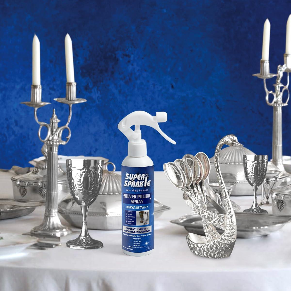 SUPER SPARKLE Super Sparkle Silver Polish Cleaner Spray 8 Ounce - Instant Tarnish Remover & Long-Lasting Shine For Sterling Silver - Silver Polish & Cleaner For Sterling Silverware - Safely Cleans & Removes Tarnish