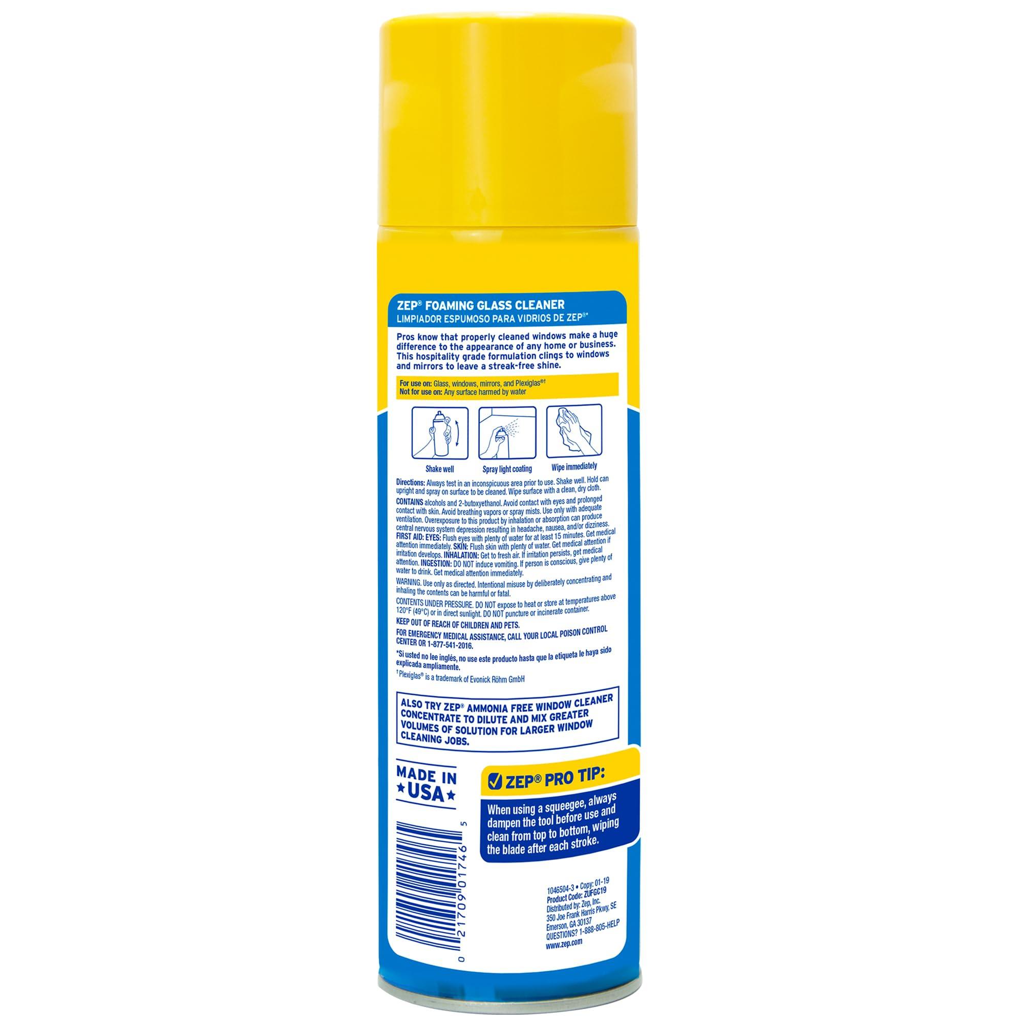 Zep Zep Foaming Glass Cleaner - 19 oz (Case of 12) ZUFGC19 - Streak-Free Professional Grade Formula that Dissolves Dirt, Fingerprints and Grime on Glass, Mirrors, Windows and Plexiglas in Home, Business,