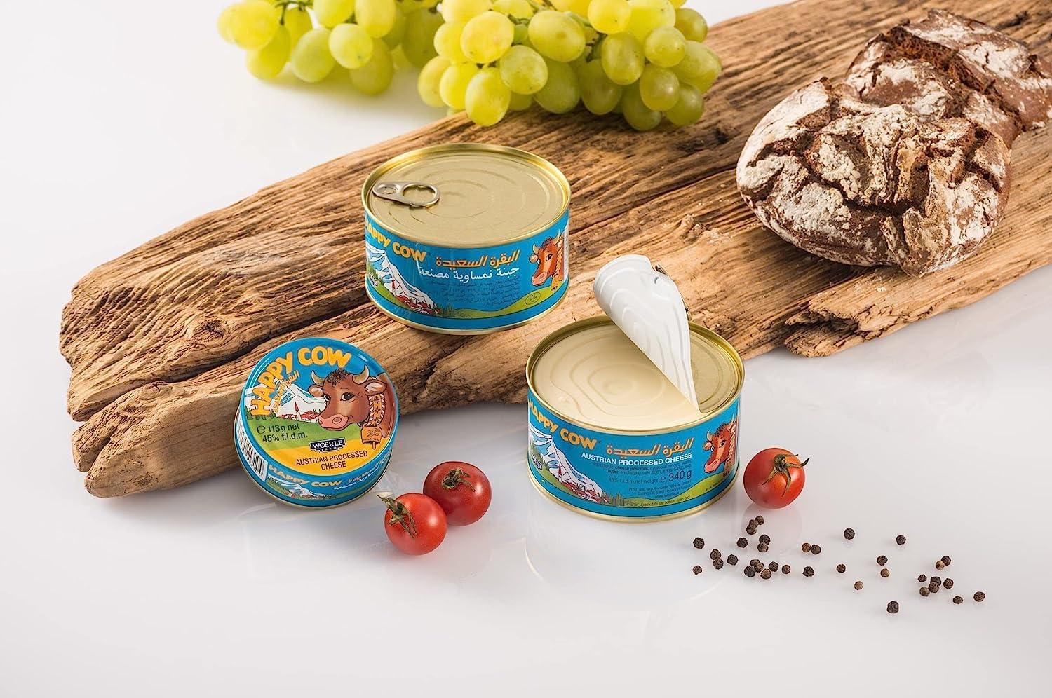 HAPPY COW Happy Cow Halal Austrian Processed Cheese 4 OZ (113g) Easy Open Can, Rich Cheddar Flavor, Long Shelf Life, Perfect for Cooking, Snacking, Camping