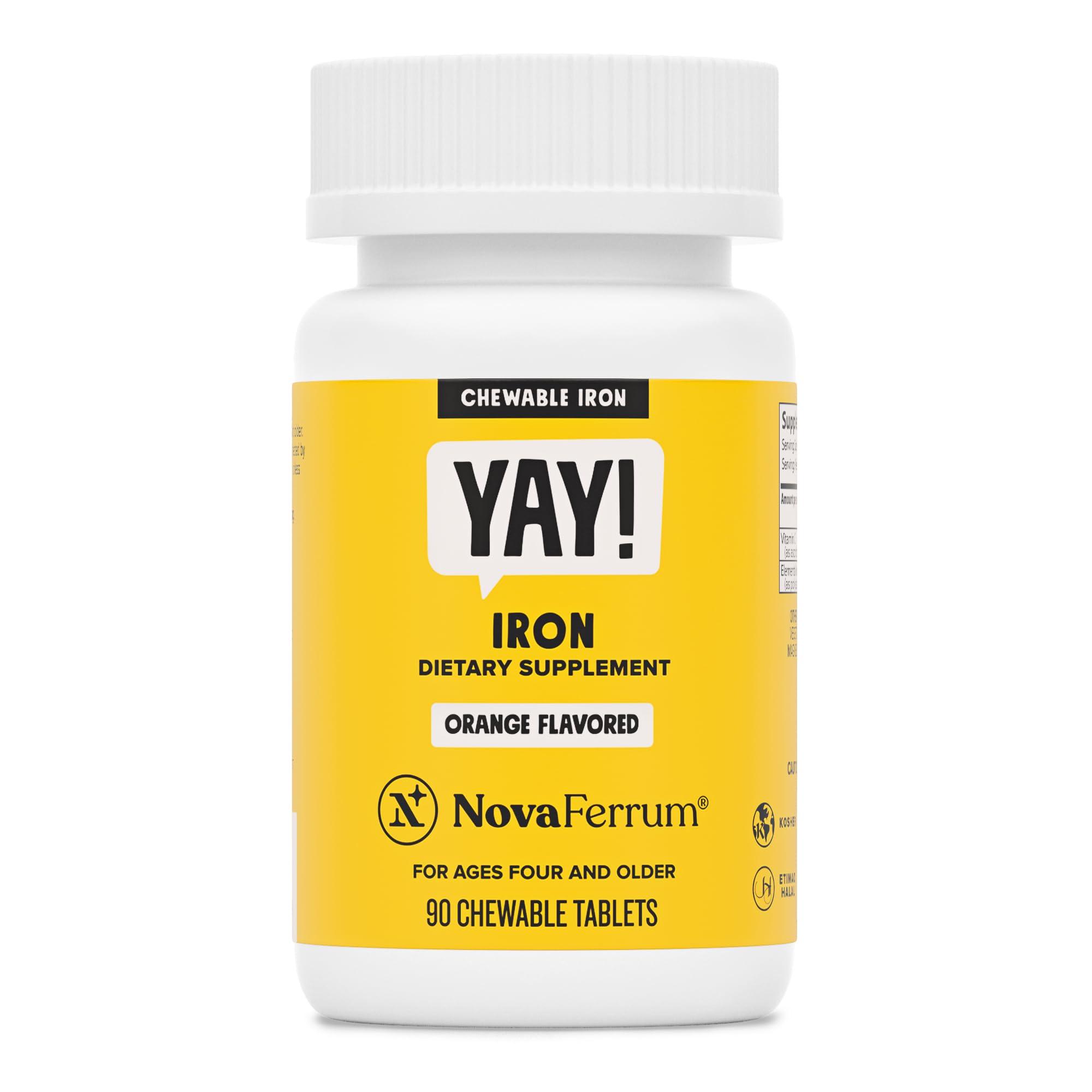 NovaFerrum NovaFerrum Yay | Chewable Iron Supplement for Kids & Adults for Anemia | 18mg of Iron | 90 Servings | Sugar Free | Vegan | Gluten Free | Orange Flavor