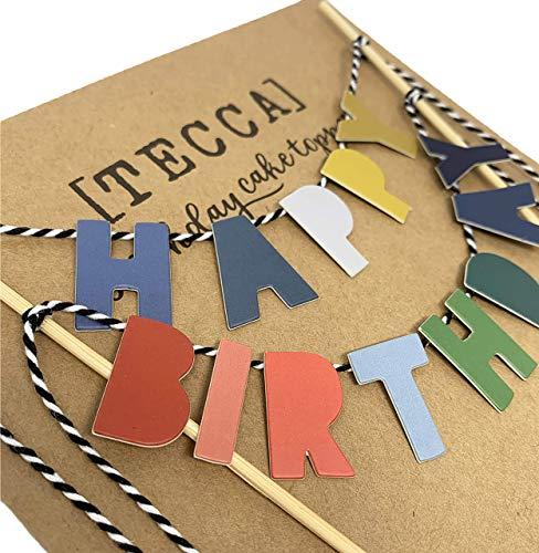 TECCA TECCA Happy Birthday Cake Topper Banner with Ombre Color Double-Sided Bunting Paper Letters. Handmade Food-Grade Safe Multi-Colored Party Decor. Pre-assembled and Reusable for any Age or Themed Party.