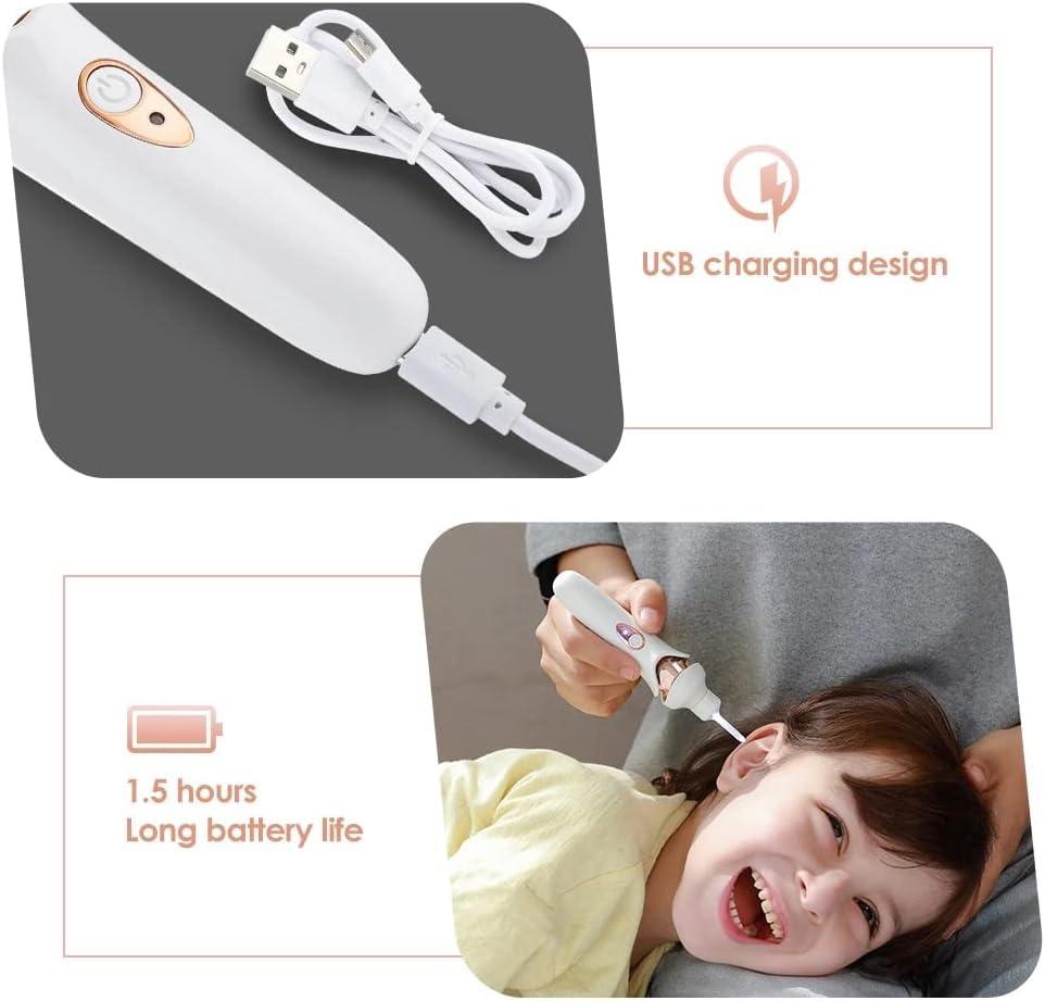 VEGIONE VEGIONE Ear Wax Remover Vacuum Cleaner Ear Wax Removal Painless Cleaning Tool, Ear Cleaning Device for Adults and Kids for Earwax with Light,White