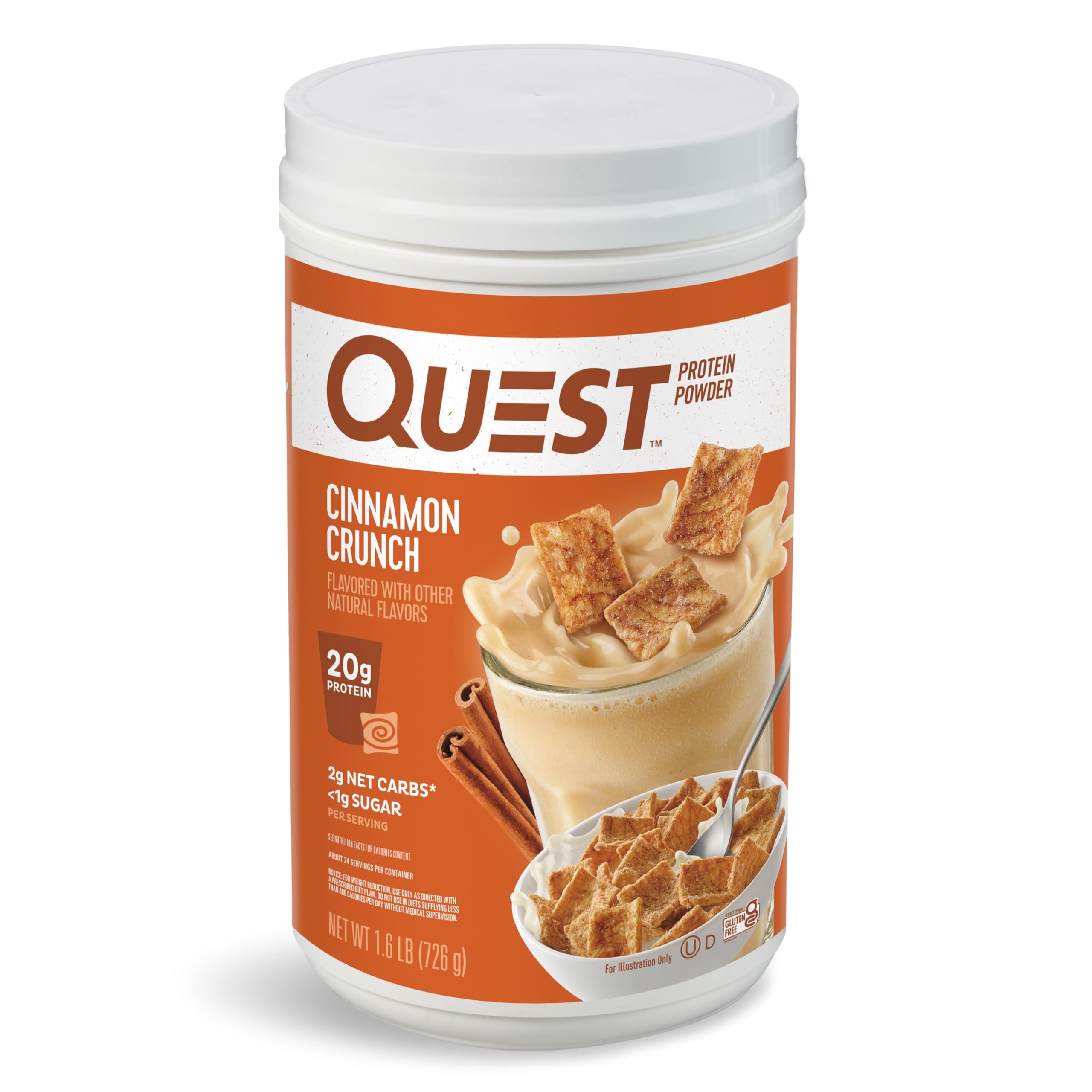 Quest Nutrition Quest Nutrition Vanilla Milkshake Protein Powder, 24g of Protein, 1g of Sugar, Low Carb, Gluten Free, 3 Pound, 43 servings & Cinnamon Crunch Protein Powder, 20g Protein, 2g Net Carb, 1g Sugar
