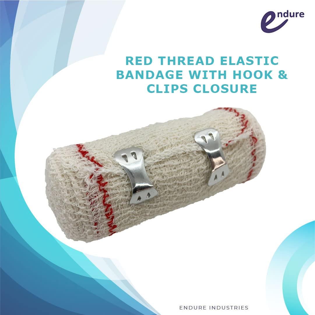 Endure Industries Endure Crepe Cotton Bandage, Elastic Bandage, Pack of 6, Durable Compression Stretched Bandage with Hook and Clips Closure (2 Inches Width x 5 Yards Length)