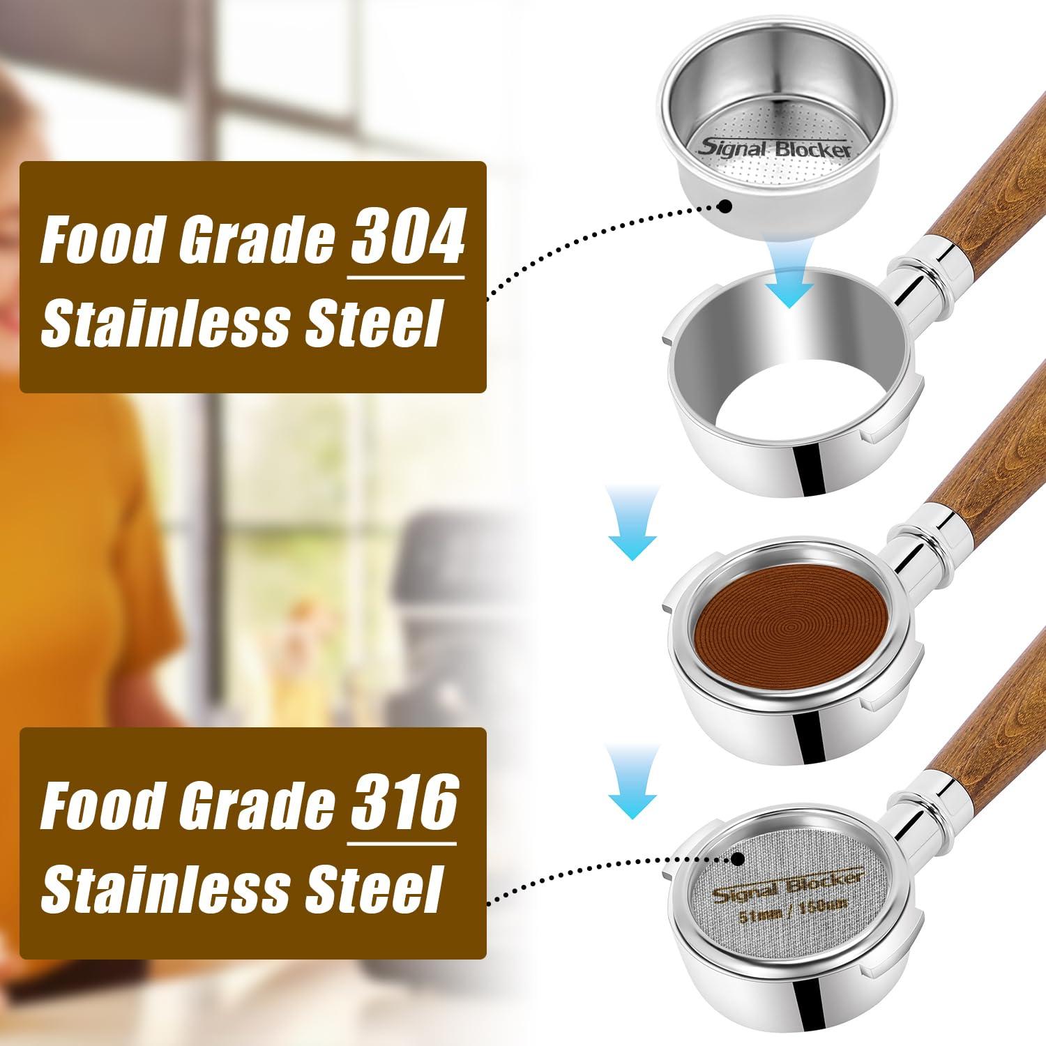 signal blocker 51mm Portafilter Basket Espresso Filter : 2 Cup Coffee Filter Basket Fits Breville and Most 51mm Portafilter - 304 Stainless Steel | Espresso Machine Accessories Bundle Including 51mm Puck Screen