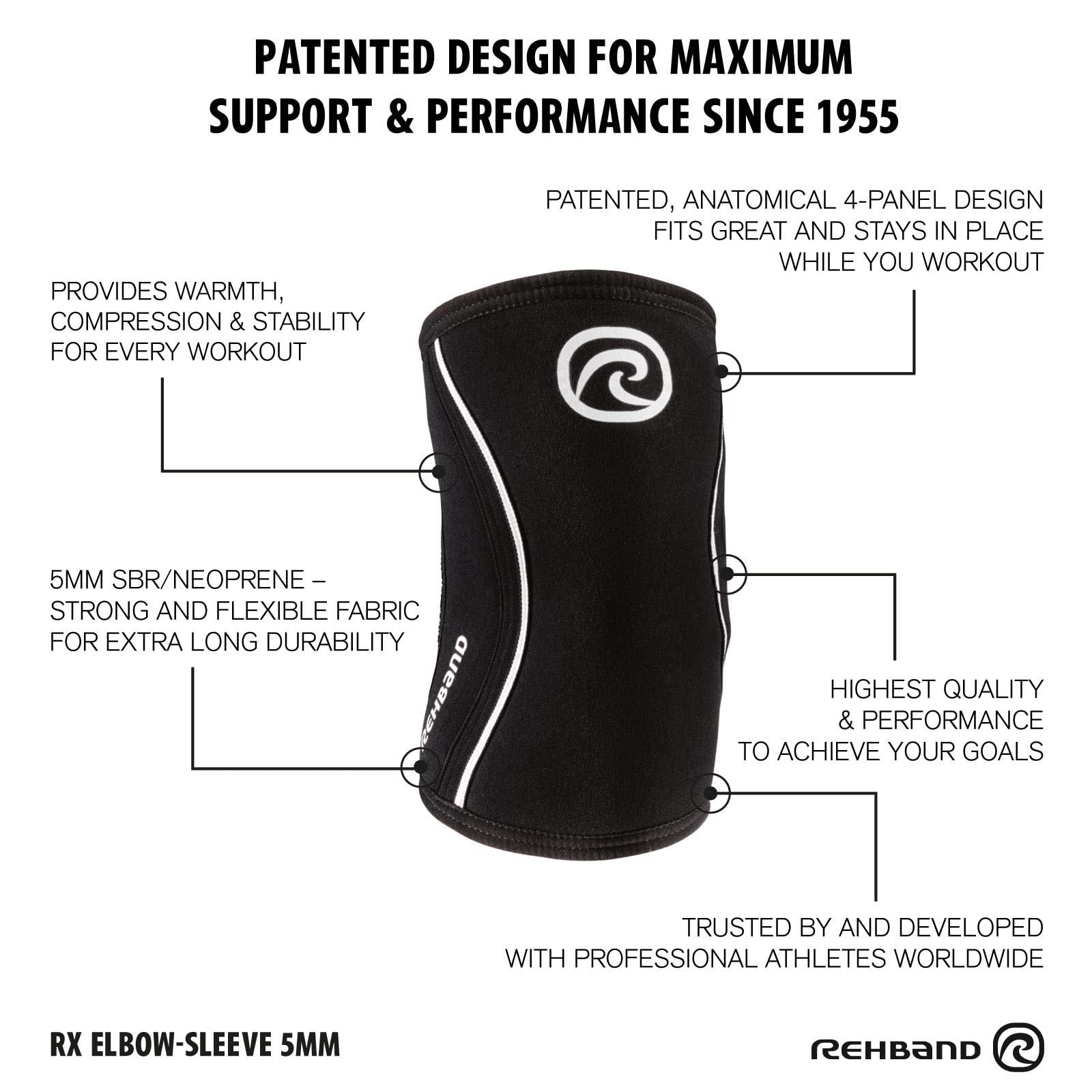Rehband Rehband Elbow 5mm Compression Sleeve, Neoprene Elbow Sleeves for Weightlifting, Anatomical Design, Non-Slip & Close Fitting, Elbow Support Unisex, Colour:Carbon/Black - 1 Pair, Size:Medium