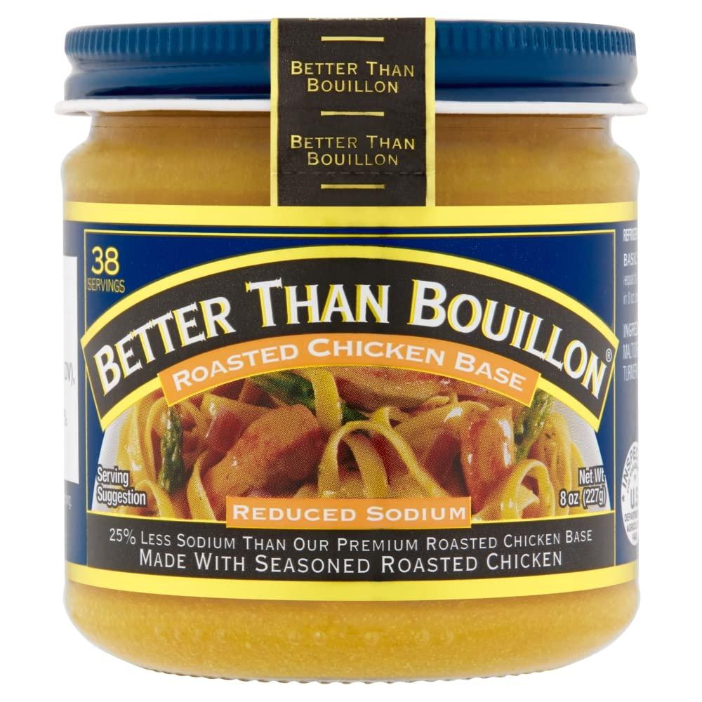 Better Than Bouillon Better Than Bouillon Reduced Sodium Roasted Chicken Base, Made with Seasoned Roasted Chicken & Less Sodium, 38 Servings Per Jar 8 Ounce (Pack of 4)