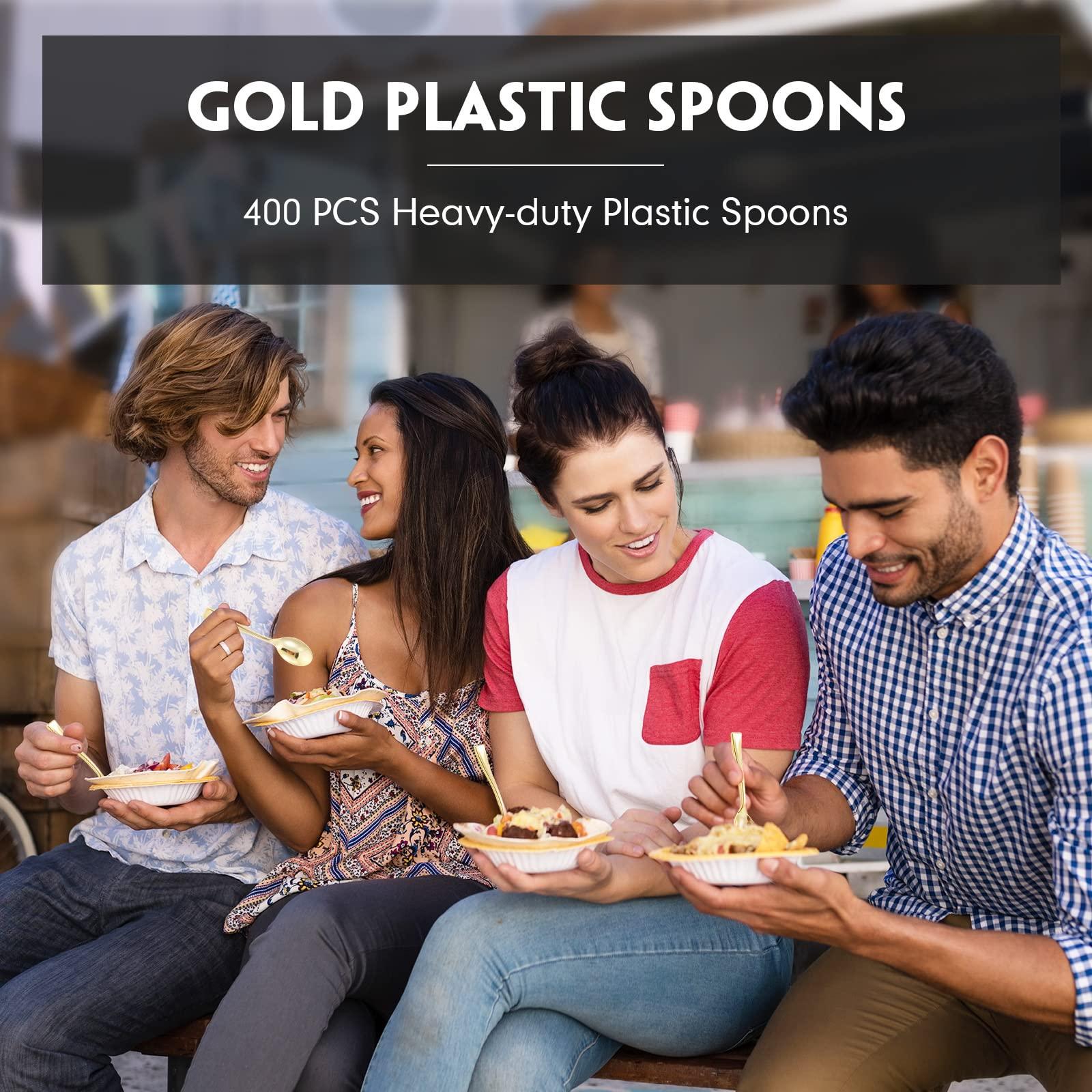 Mimorou 300 Pcs Disposable Mini Gold Spoons Bulk Plastic Gold Spoons Set 4 Inch Gold Dessert Spoons Small Plastic Serving Spoons Heavy Duty Plastic Tasting Spoons for Desserts Sampling or Appetizers