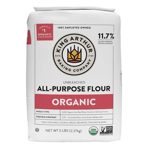 King Arthur King Arthur Organic All Purpose Artisan Flour - Premium Unbleached Wheat for Baking Bread, Pizza, Cookies & More - 5 lbs Bulk Pack of Versatile, High-Protein Baking Flour