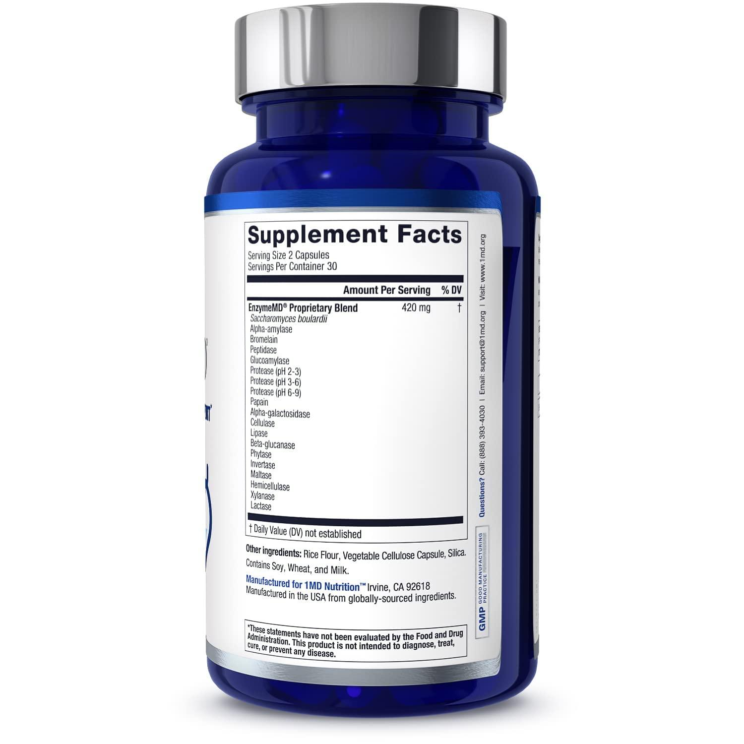 1MD Nutrition 1MD Nutrition EnzymeMD - Digestive Enzymes Supplement - Doctor Formulated | 18 Plant-Based Enzymes - Gas & Bloating Support | 60 Capsules