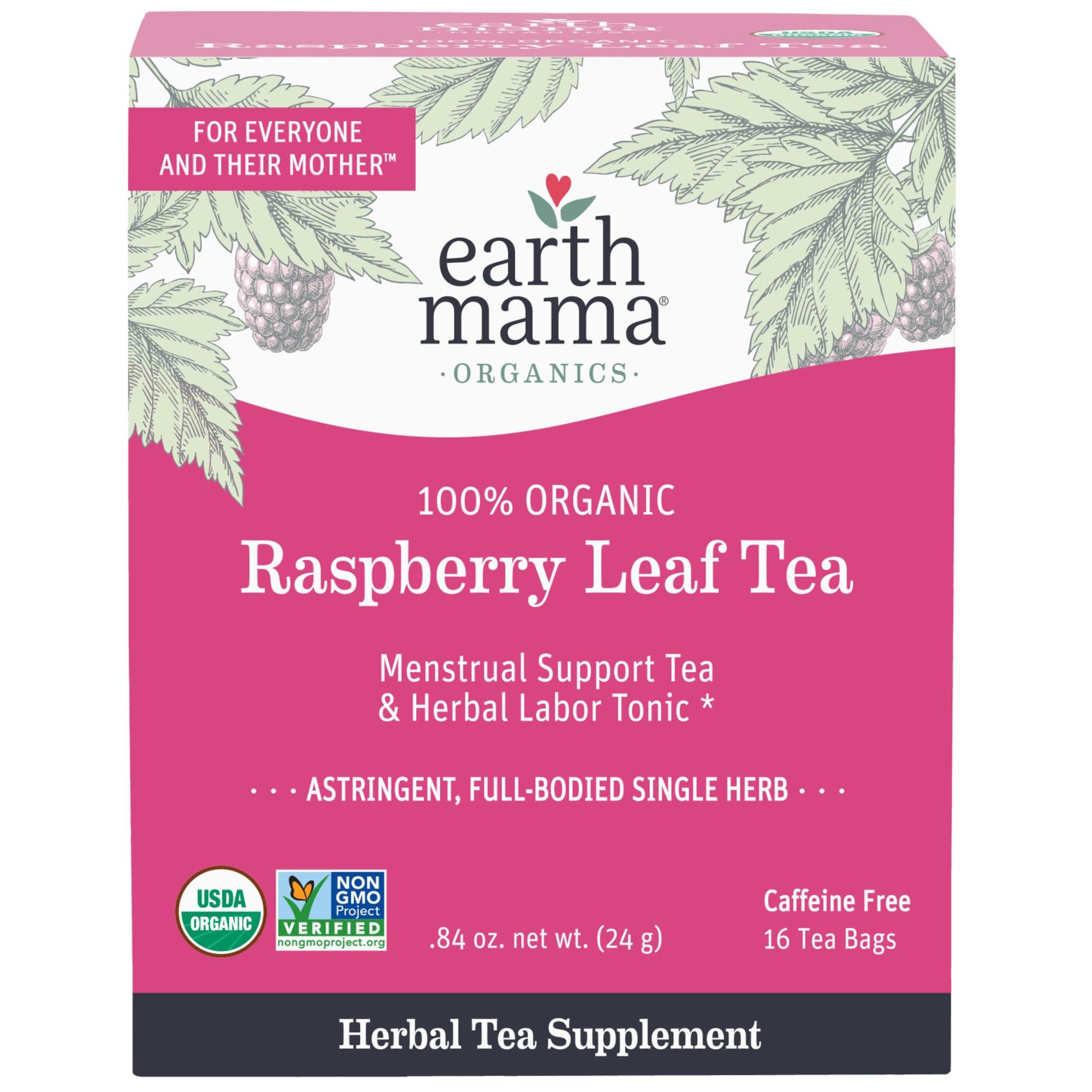 Earth Mama Earth Mama Organic Raspberry Leaf Tea Bags | Labor Tonic & Menstrual Support Herbal Tea, Red Raspberry Leaf Tea for Pregnancy & Postpartum Care Recovery, Caffeine Free Tea, Non GMO, (16 Teabags)