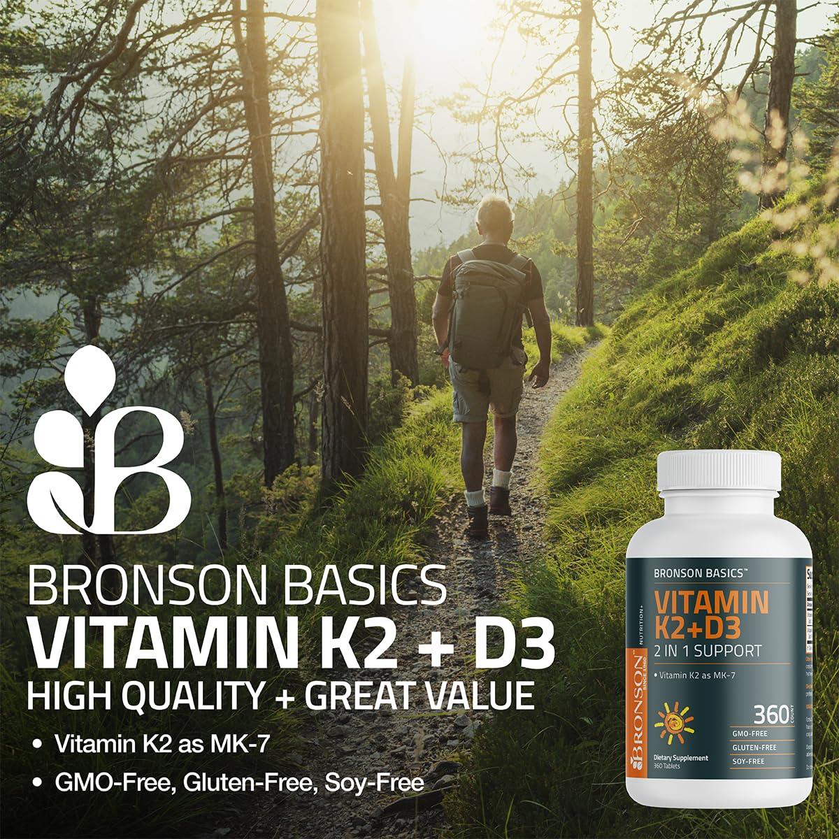 Bronson Bronson Basics Vitamin K2 D3 (MK7) Supplement Non-GMO Formula 5000IU (125 mcg) Vitamin D3 & 90 mcg Vitamin K2 MK-7 Easy to Swallow Vitamin D & K Complex, 120 Tablets