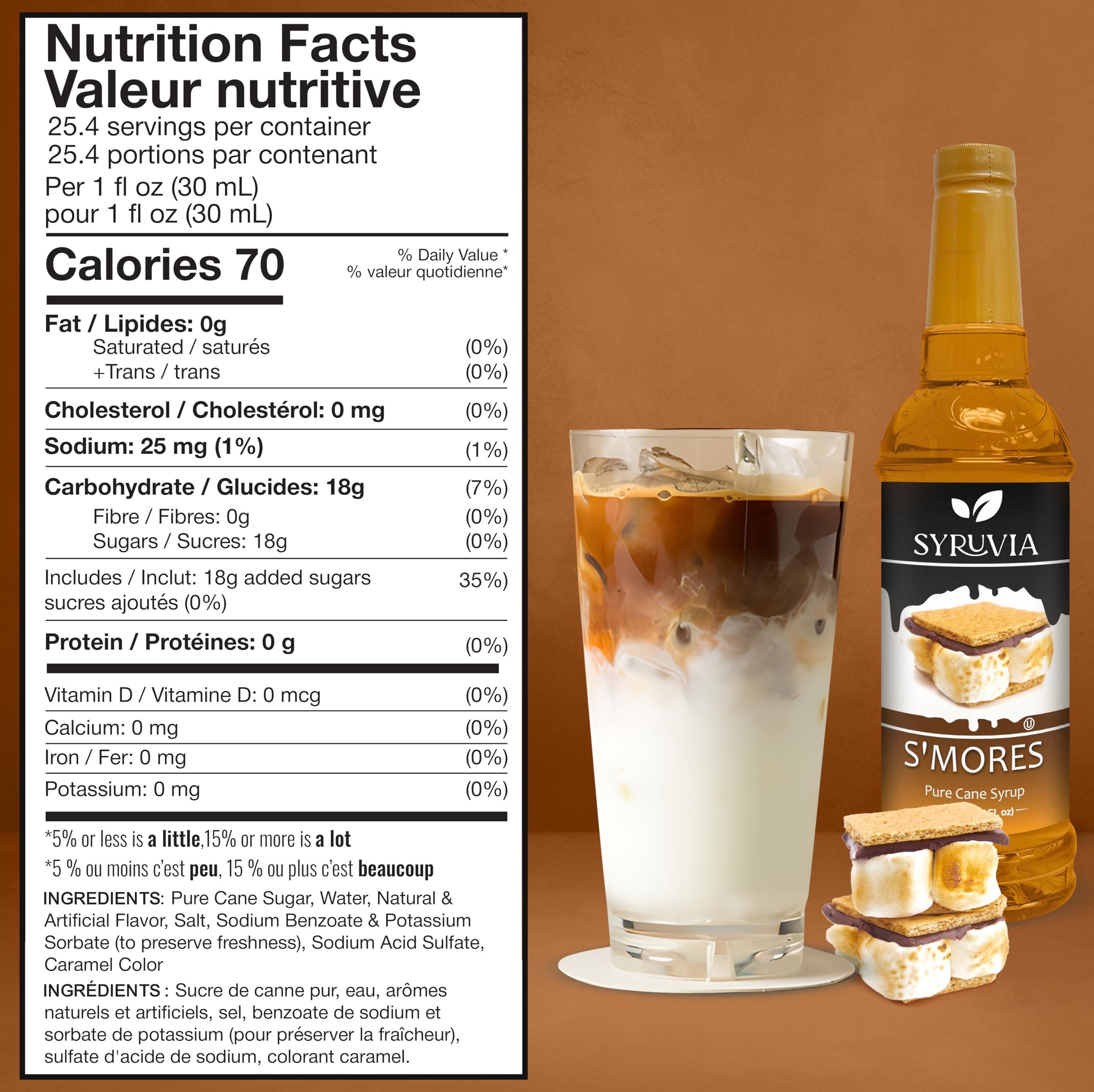 SYRUVIA Syruvia Smores Syrup for Coffee - 25.4 fl oz. Sweet Coffee Flavoring Syrup. Kosher and Gluten-Free. Perfect for Lattes, Smoothies, Shakes, Drinks, Desserts, and More.