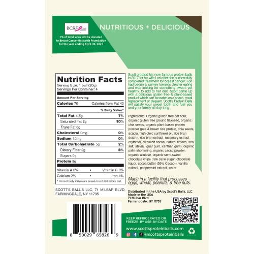 Scott's Protein Balls Scott's Protein Balls Refrigerated Plant Based Protein Balls, Mint Chocolate Chip Protein Balls, 6 Resealable Bags, 4 Protein Balls per Bag, 24 Count