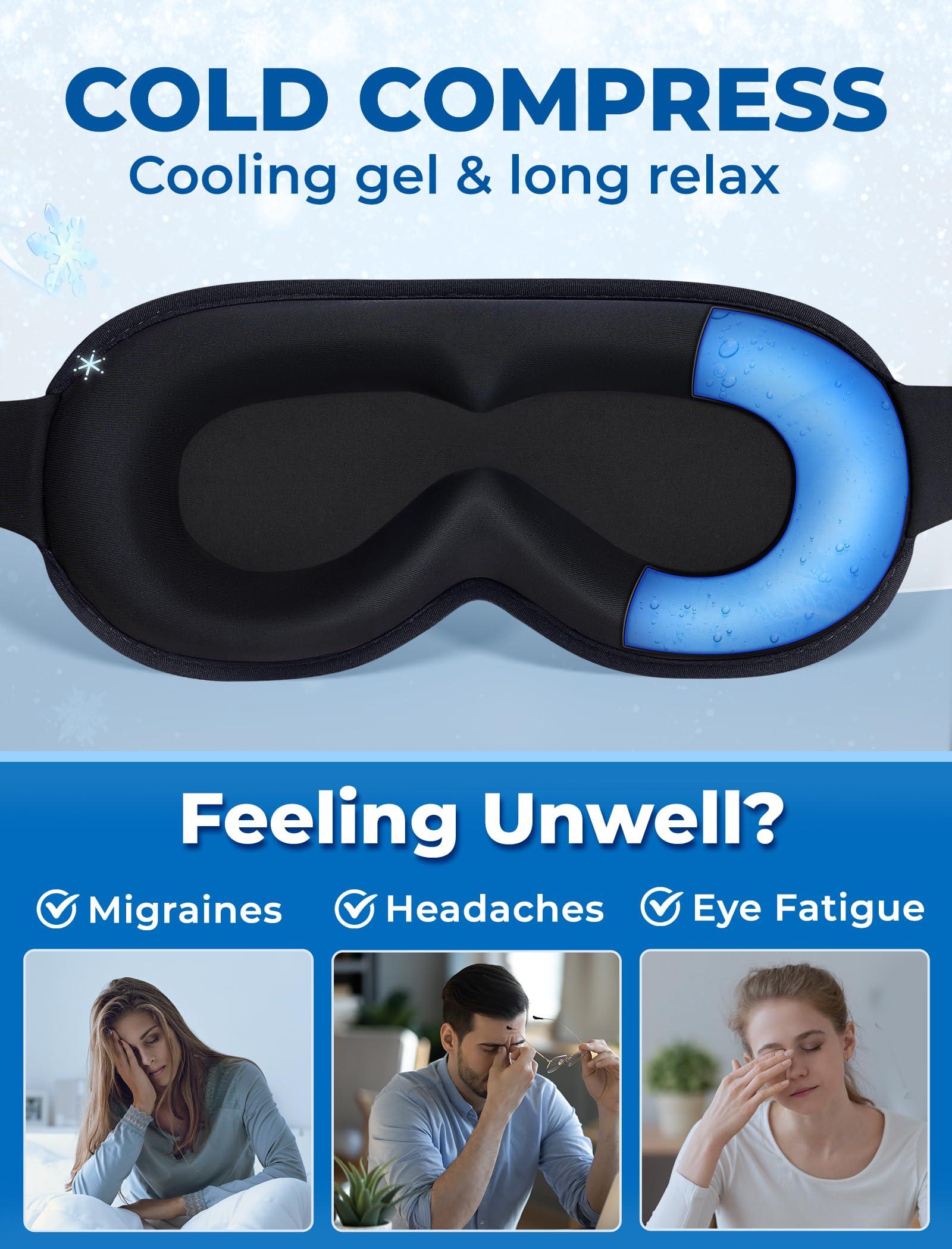 FACEMOON 3D Gel Cooling Sleep Mask Blackout-Cold Eye Mask for Eye Compress, Cooling Weighted Eye Mask for Sleeping, Zero Eye Pressure, Ice Cold Pack, Cold/Warm Compress for Migraine, Puffy Eyes, Dry Eyes-Blue