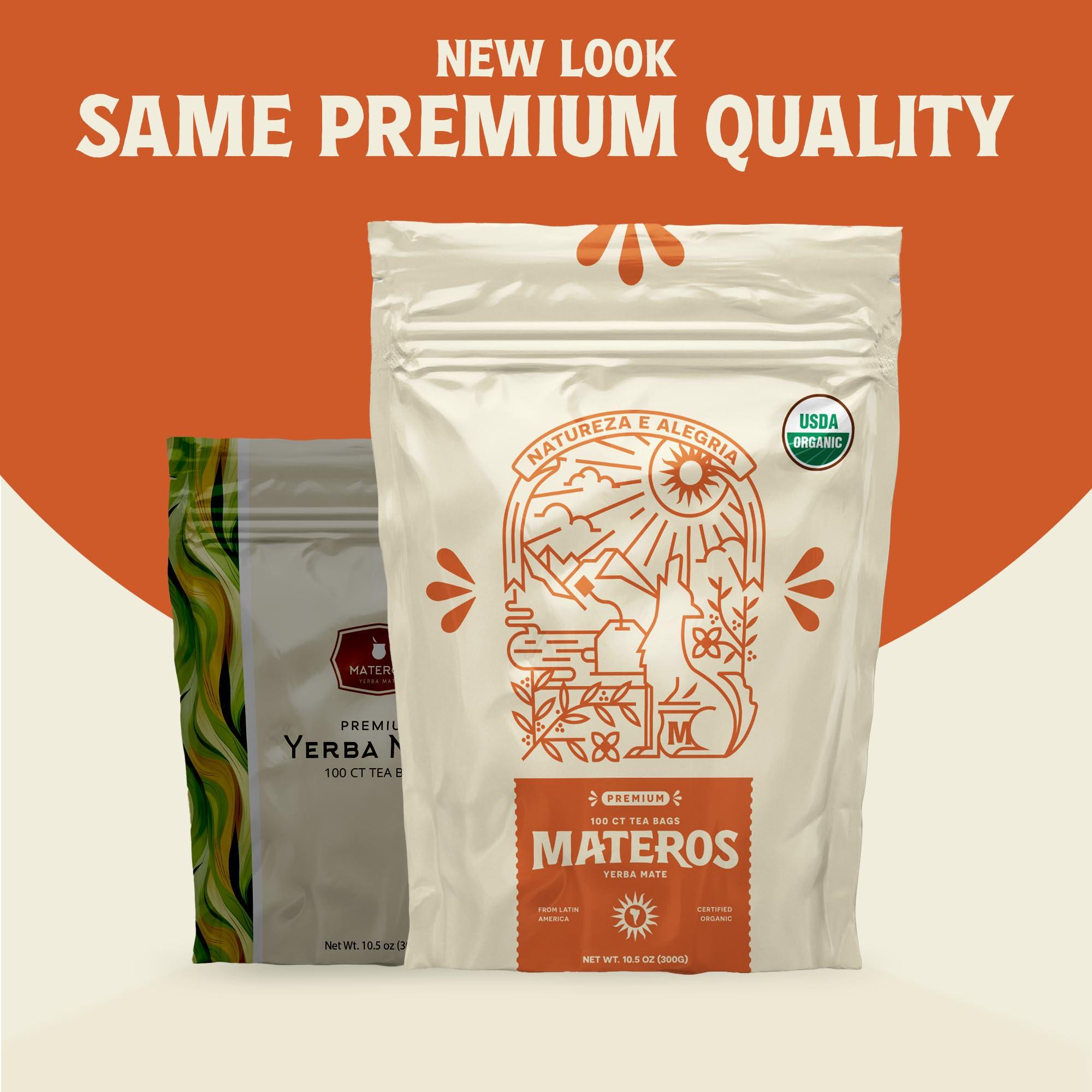 Materos Yerba Mate Loose Leaf Tea Bags, 100 Count Yerba Mate Tea Bag, 100% Organic, Premium Quality Yerba Mate Organic, Unsmoked & Aged, Large Caffeinated Herbal Yerba Mate Tea Bags