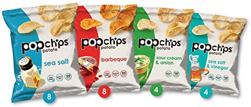 popchips Popchips Potato Chips Variety Pack, Single Serve 0.8 Ounce Bags (Pack of 24), 4 Flavors: 8 Sea Salt, 8 BBQ, 4 Sour Cream & Onion, 4 Salt & Vinegar