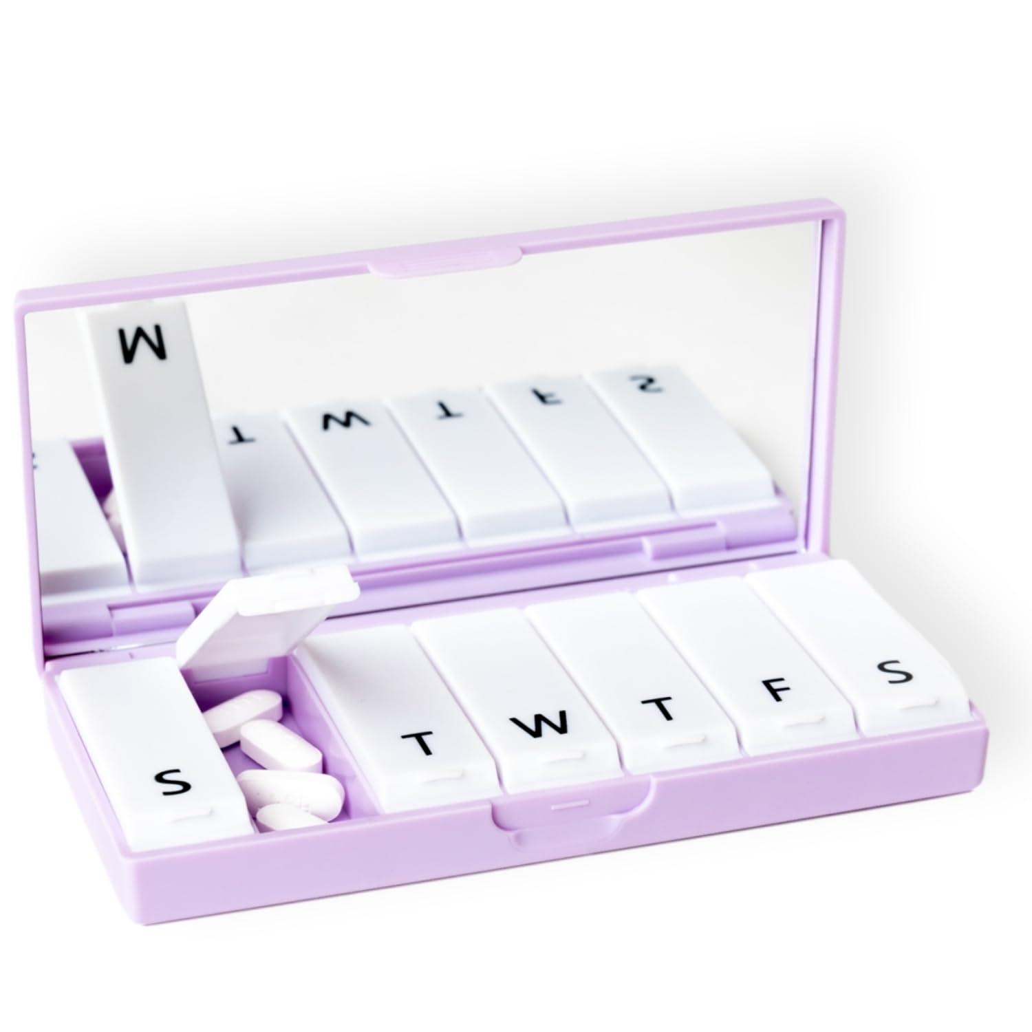 PORT X POLISH PORT X POLISH Designer Weekly Pill Box Organizer (Single 1X Daily, Lilac) | Compact, Stylish 7-Day Vitamin Supplement Case | Cute Portable Mini Travel Medicine Carrier | BPA-Free Pillbox Caddy
