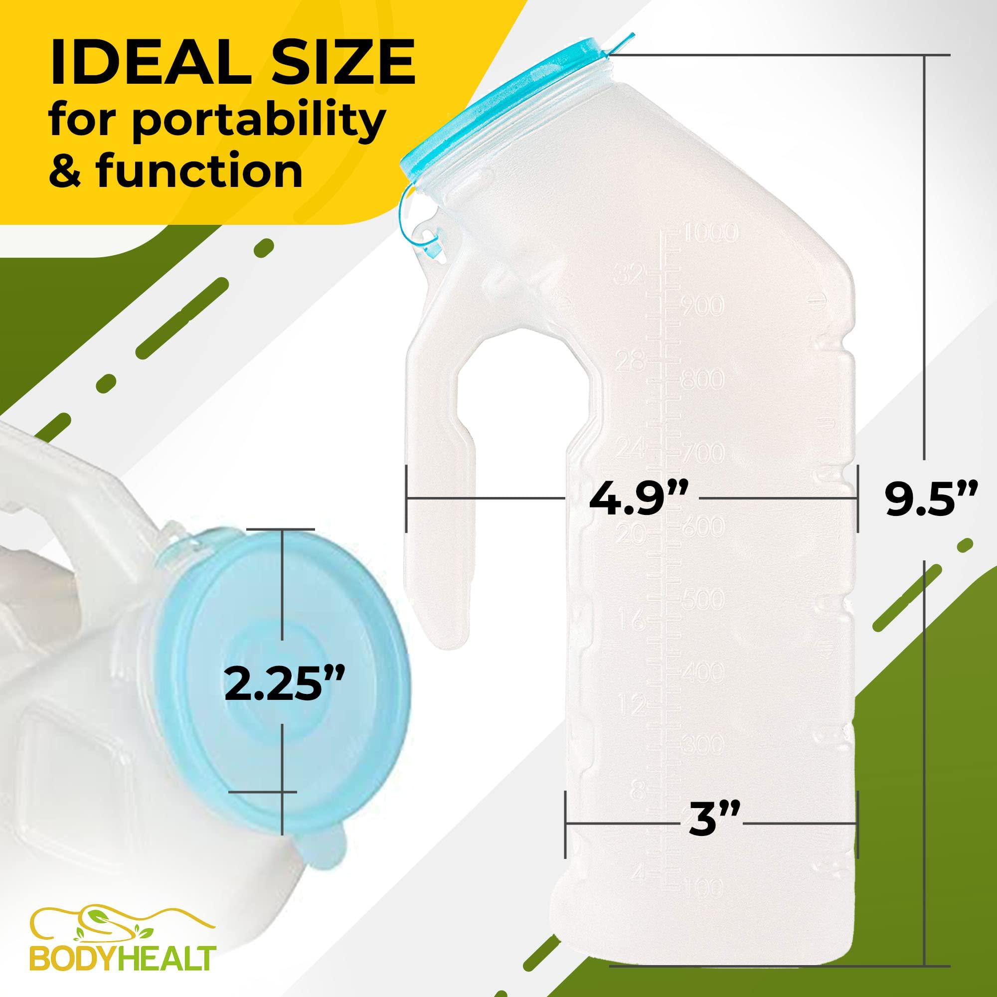 BodyHealt BodyHealt Urinals for Men 1000ml - Urine Bottle with Glow in The Dark Spill Proof Lid, Portable Urinal for Men, Male Urinal for Seniors, Hospital, Bedside & Car Travel, Mens Plastic Pee Bottles 6 Pack