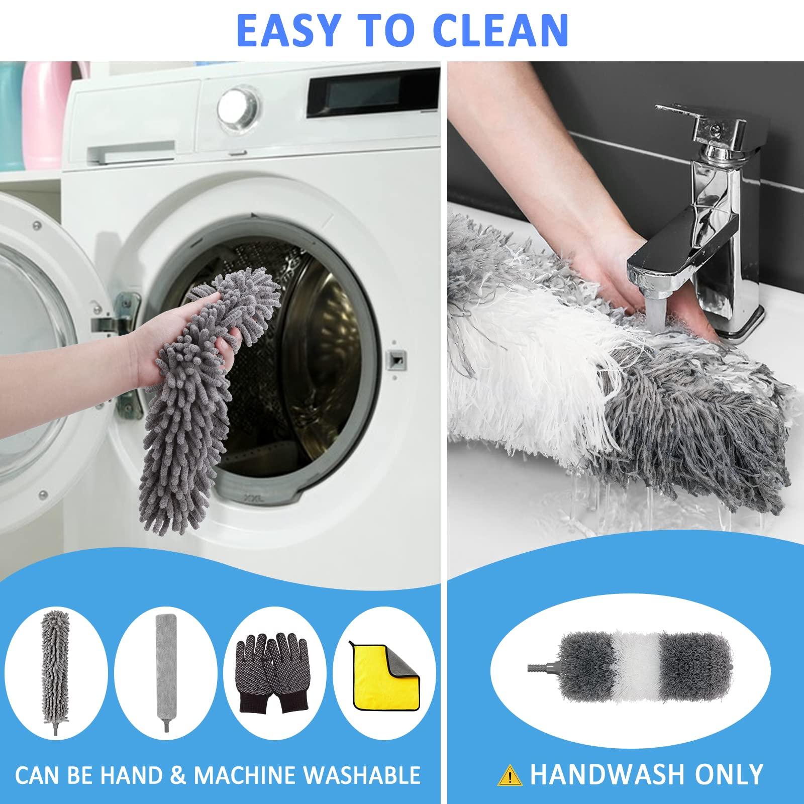 HLWDFLZ HLWDFLZ Microfiber Duster Kit 23pcs with 30 to 100 Inches Extension Pole and Extendable Window Squeegee, Washable and Bendable Feather Duster for Cleaning Ceiling Fans, High Ceilings, Cobwebs, Blinds