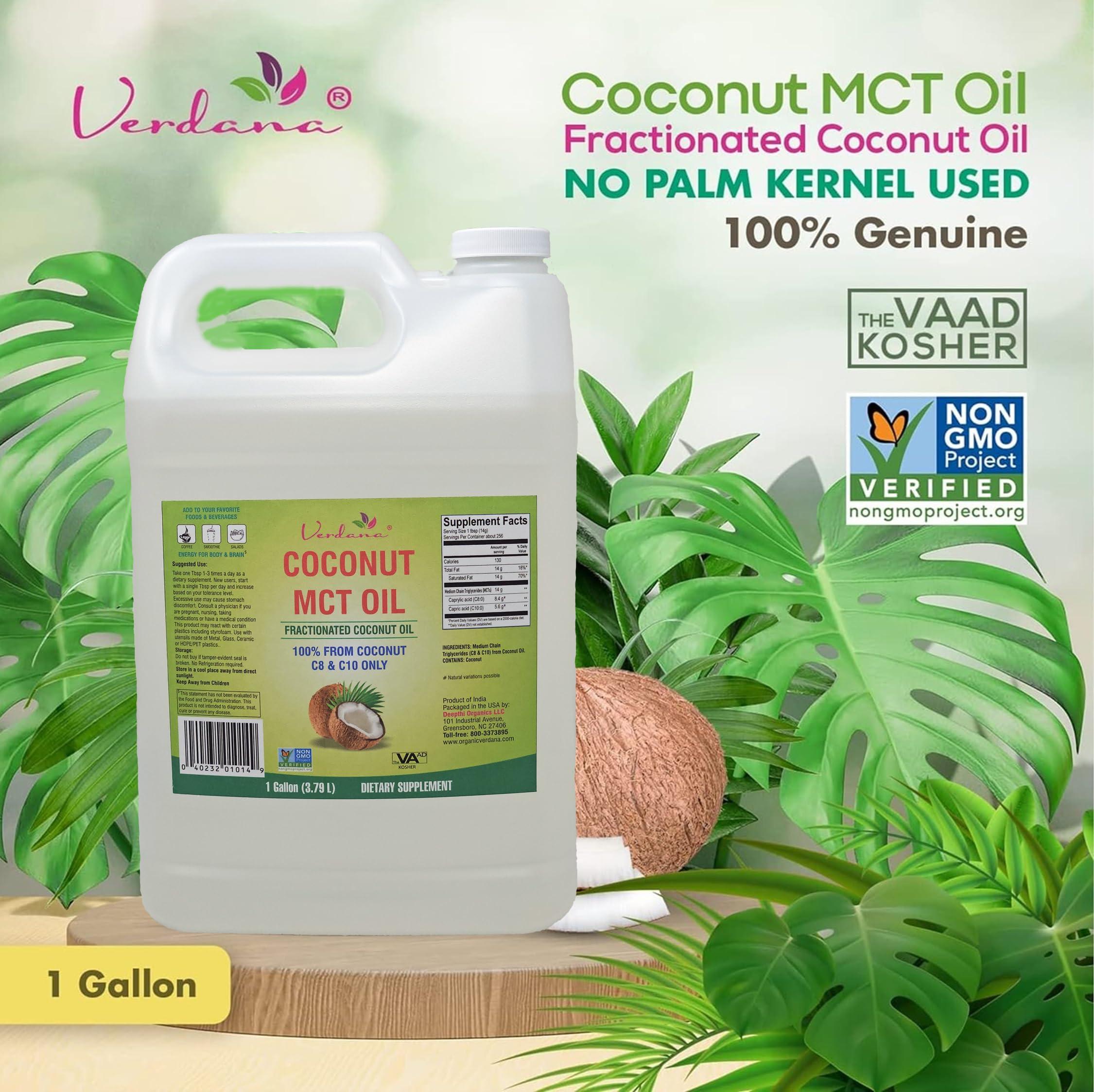 Verdana Verdana MCT Oil, Fractionated, 100% from Coconut - 1 Gallon - Kosher Food Grade, Vegan, Non-GMO - Great for Keto and Paleo Diet, Oil Pulling Oral Rinse Mouthwash (128 Fl Oz)